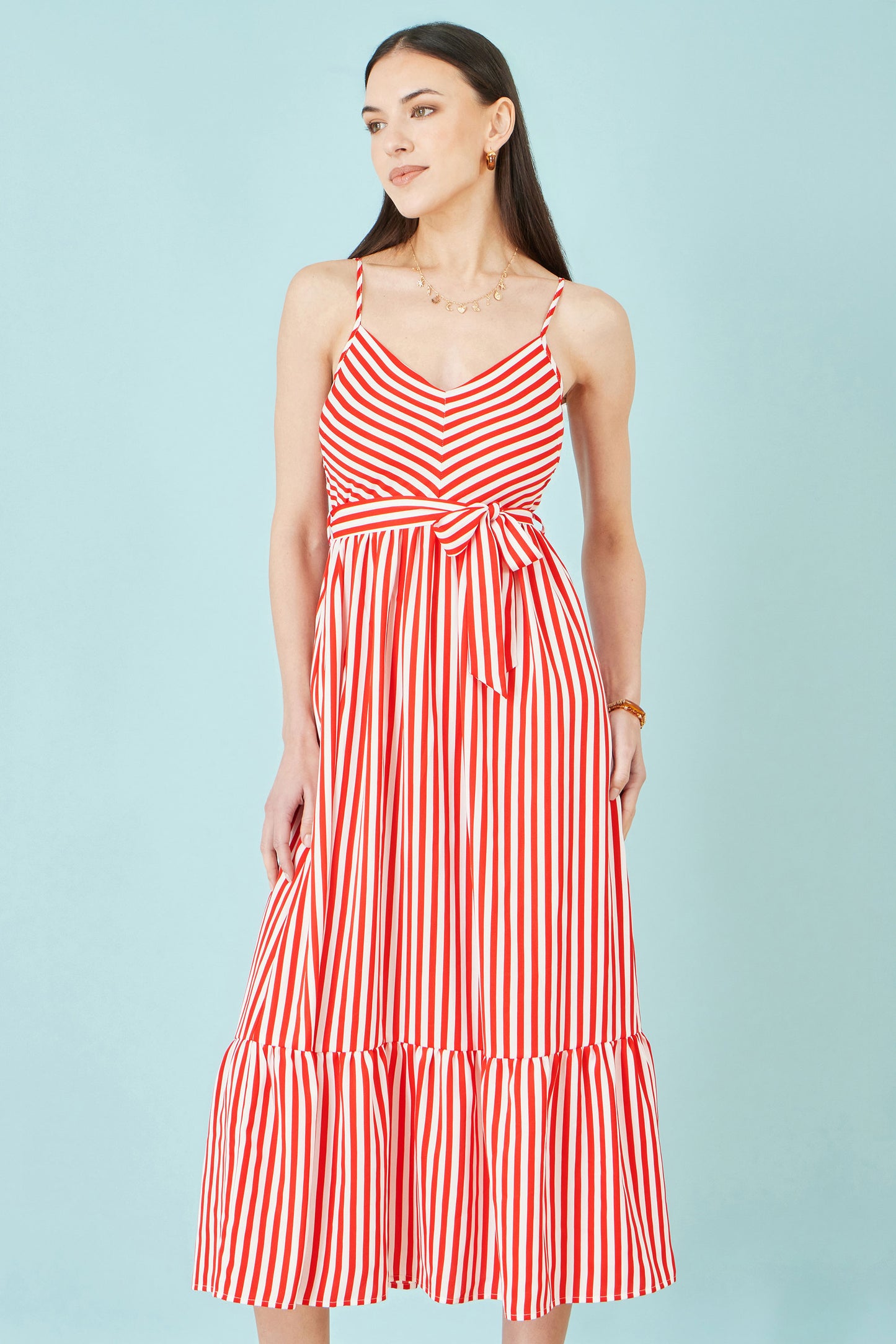 Yumi Red Stripe Midi Sun Dress Beachwear Yumi