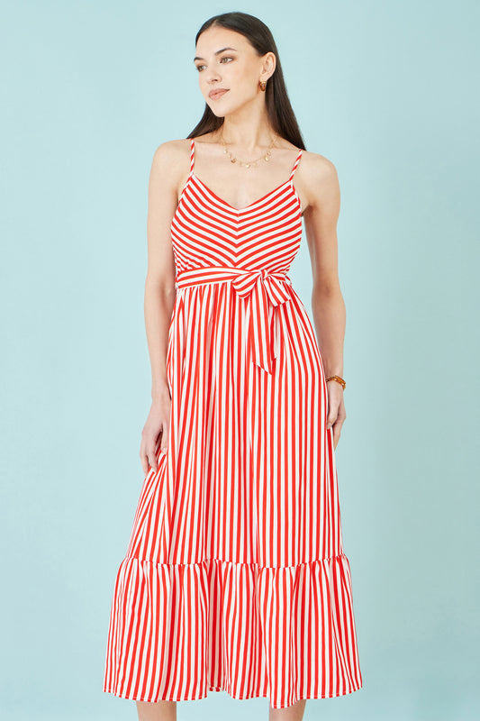 Yumi Red Stripe Midi Sun Dress Beachwear Yumi