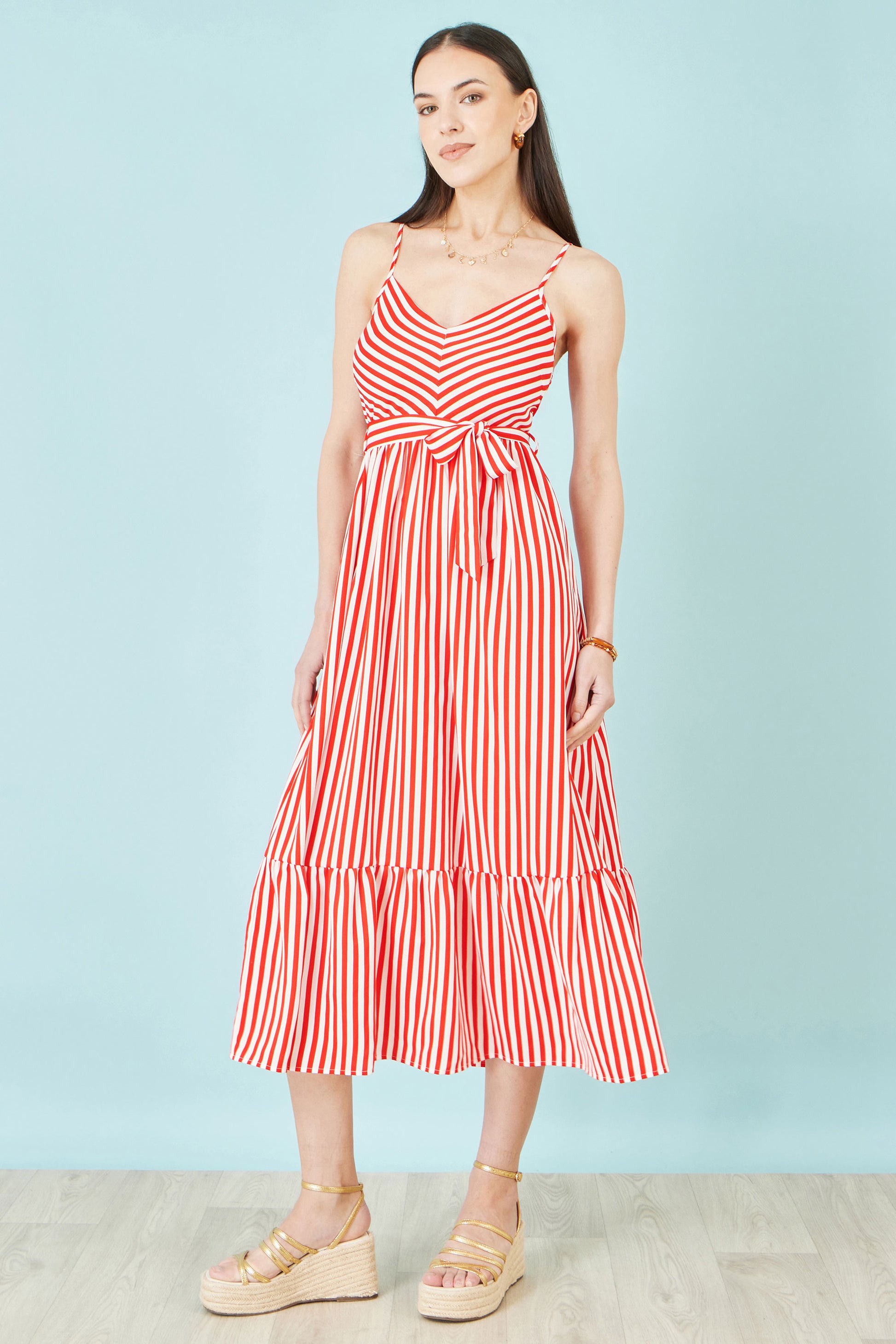 Yumi Red Stripe Midi Sun Dress Beachwear Yumi