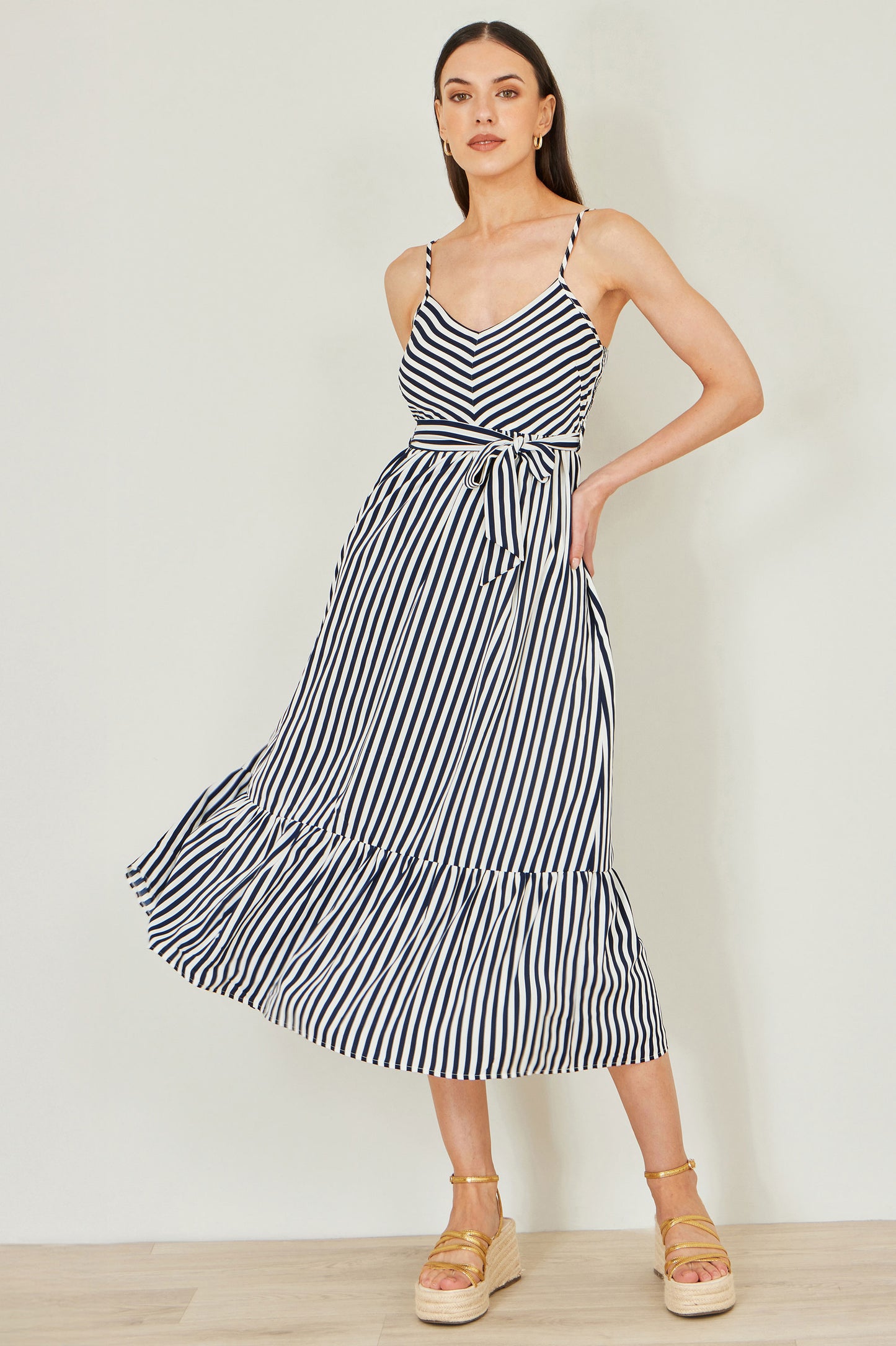 Yumi Navy Stripe Midi Sun Dress Beachwear Yumi