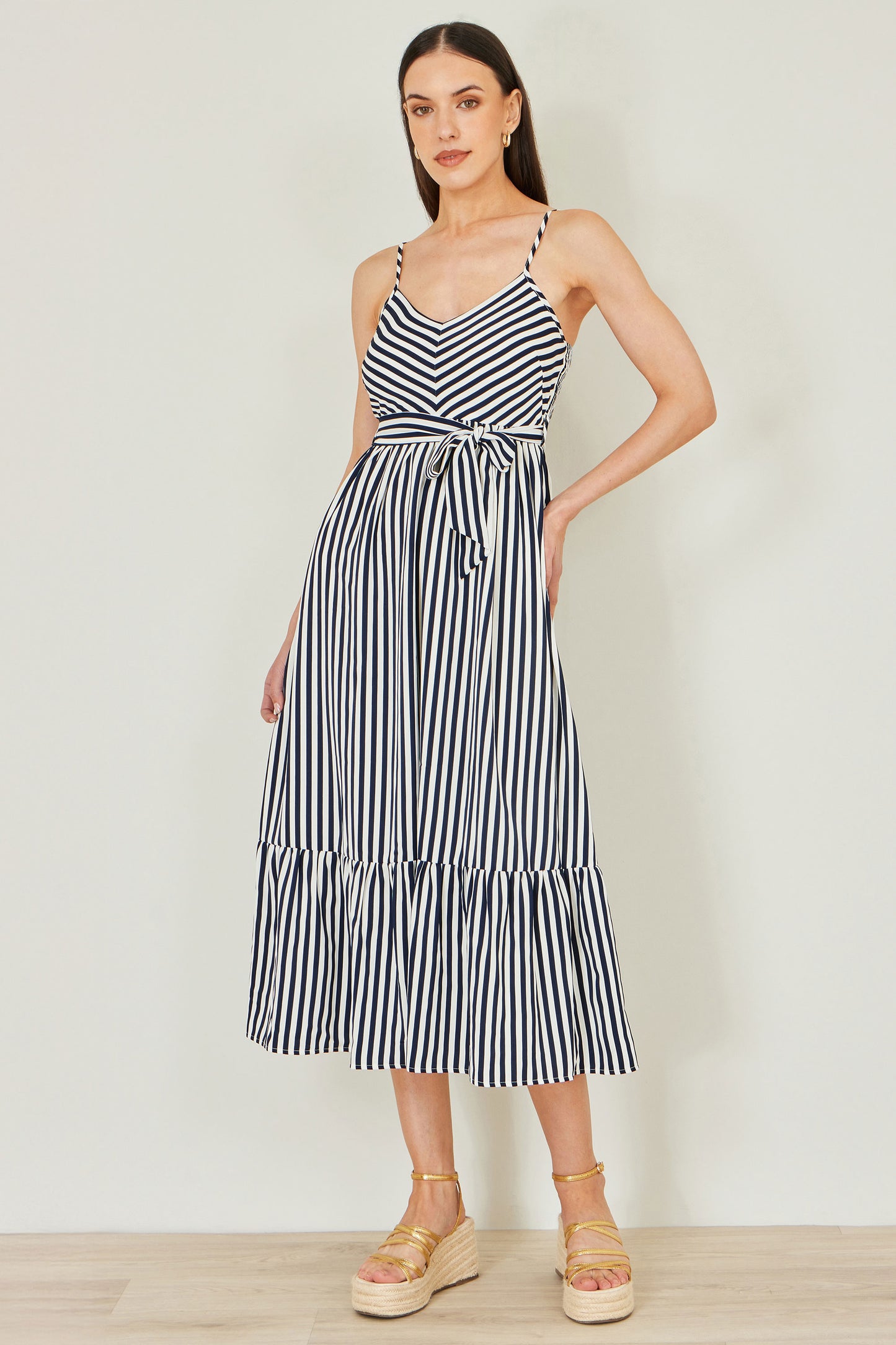 Yumi Navy Stripe Midi Sun Dress Beachwear Yumi