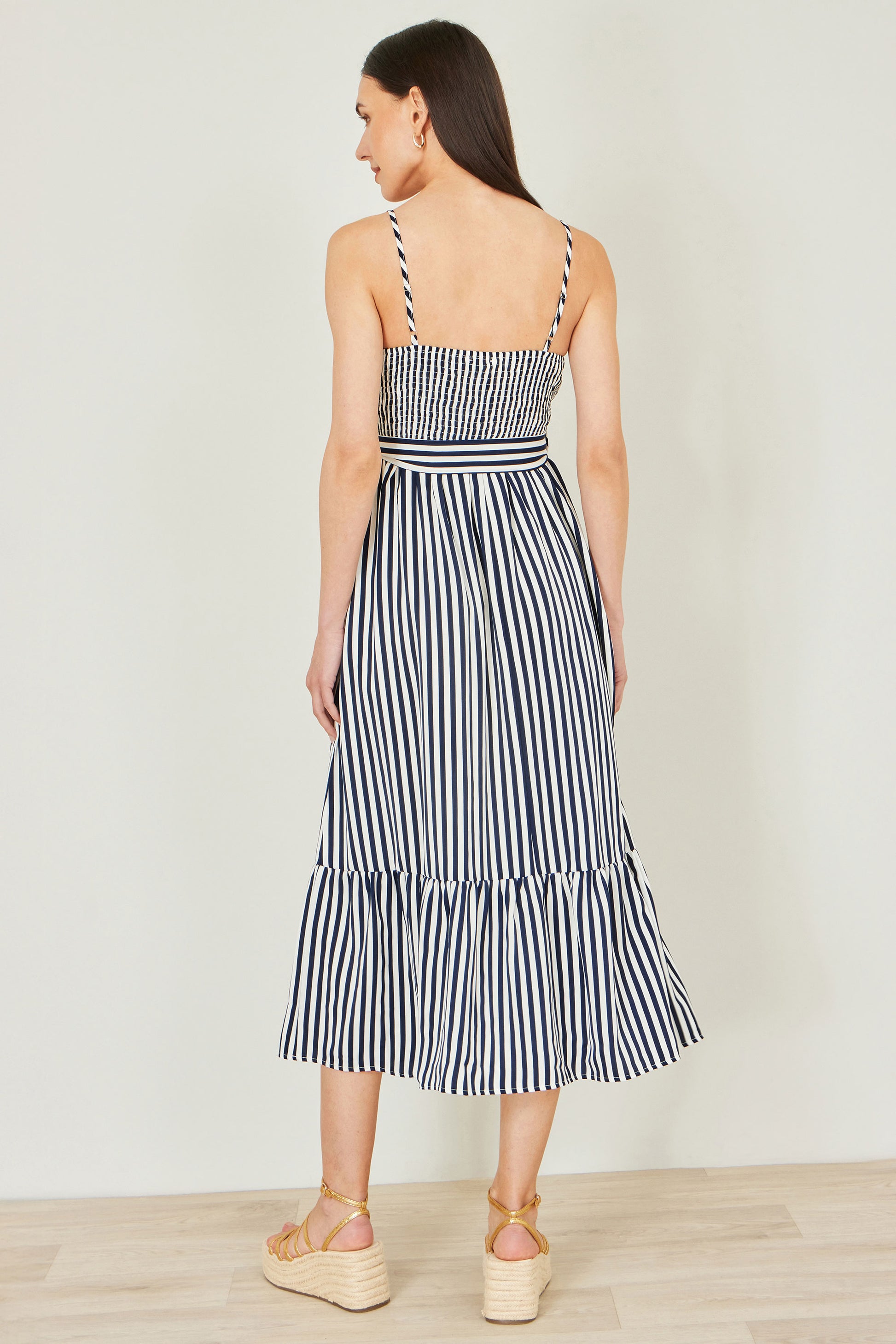 Yumi Navy Stripe Midi Sun Dress Beachwear Yumi