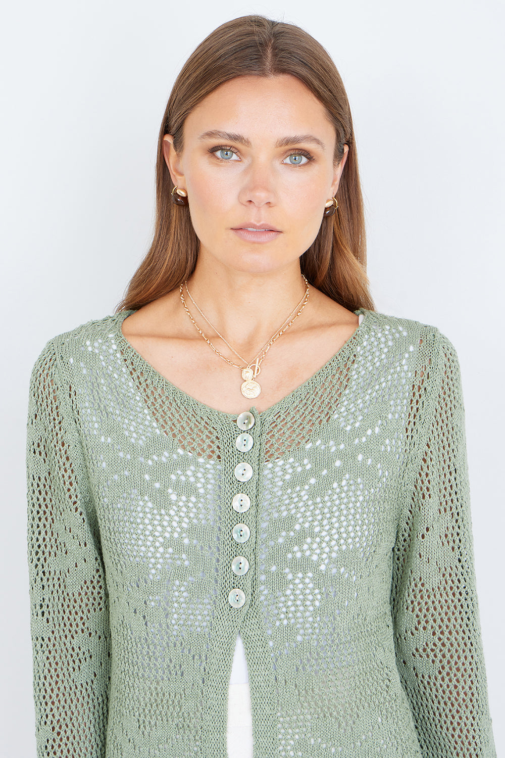 Flower Crochet Button Up Cardigan