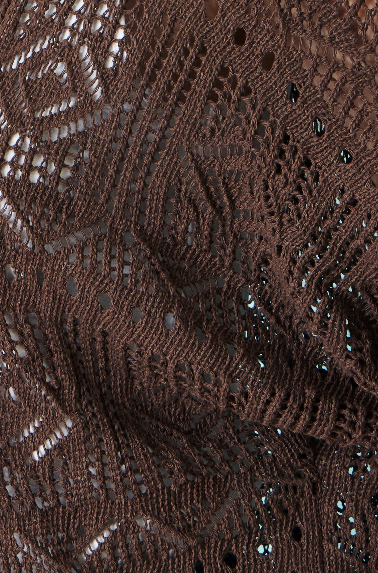 Yumi Brown Crochet Edge To Edge 3/4 Sleeve Cardigan Knit Top Yumi