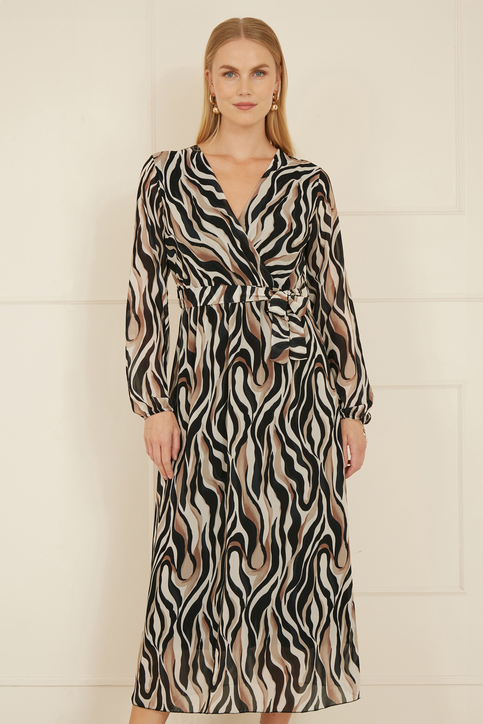 Animal Swirl Midi Wrap Dress