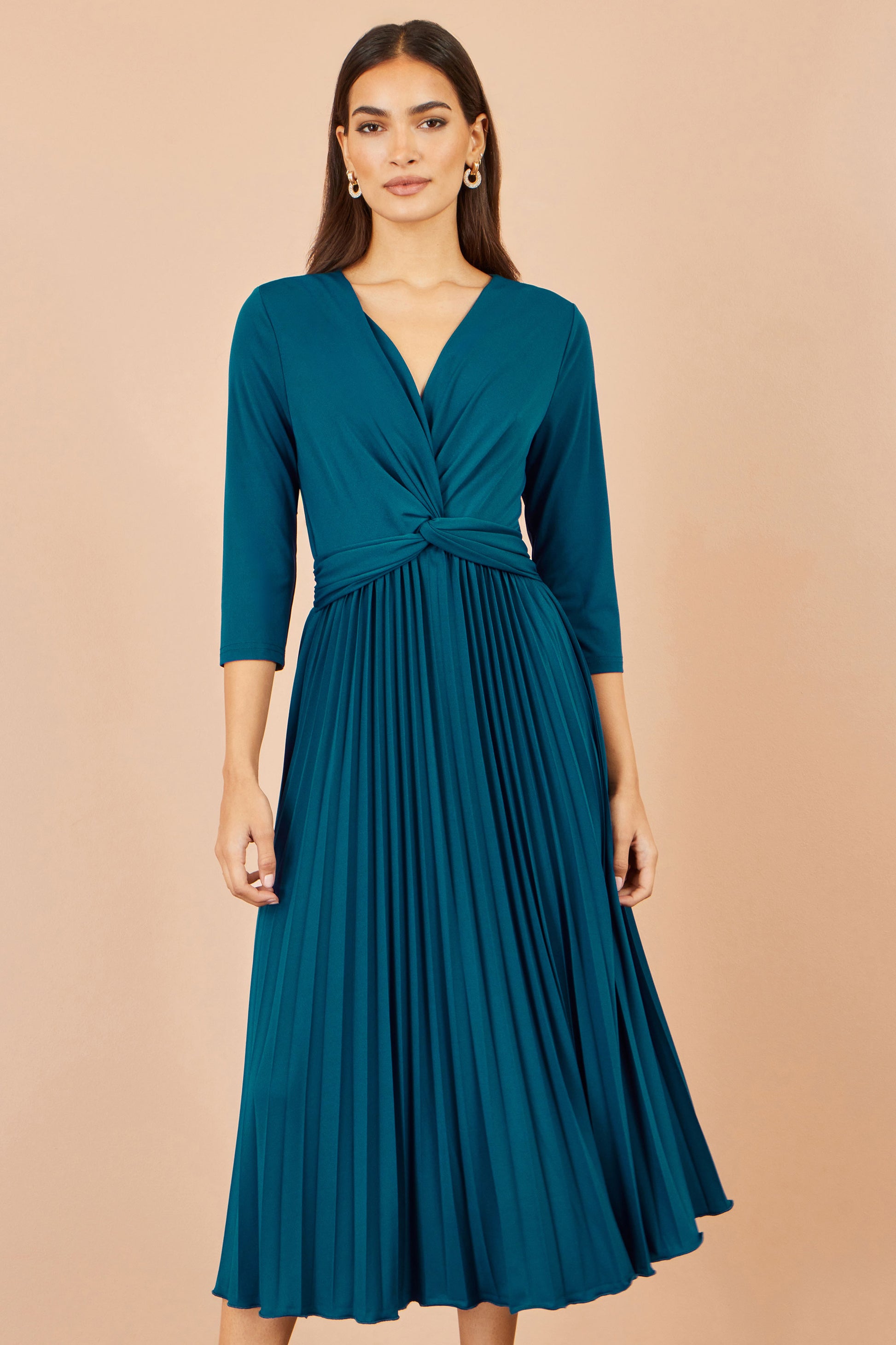 Yumi Teal Stretch Wrap Pleated Midi Dress Dress Occasion Yumi