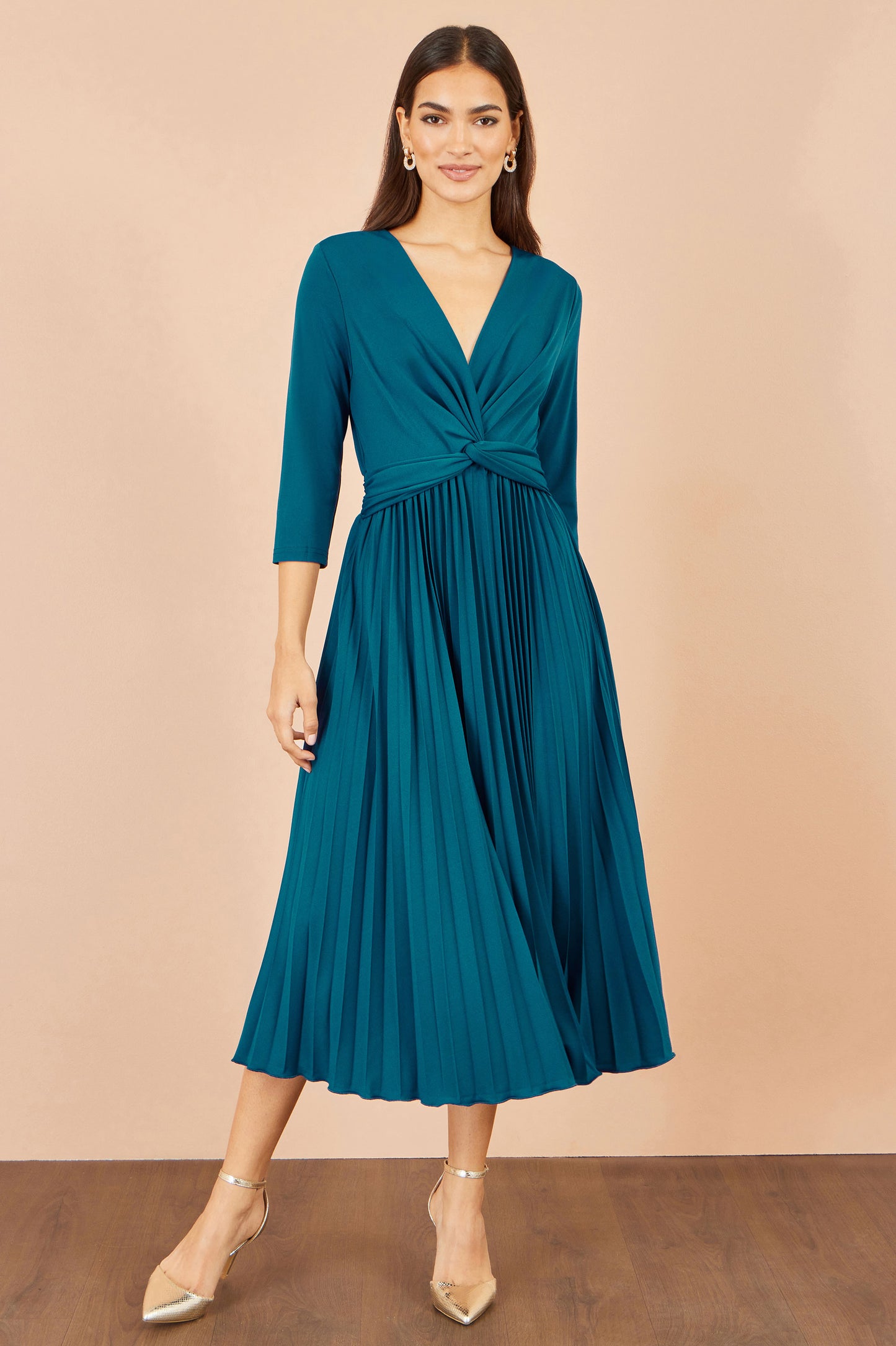 Yumi Teal Stretch Wrap Pleated Midi Dress Dress Occasion Yumi