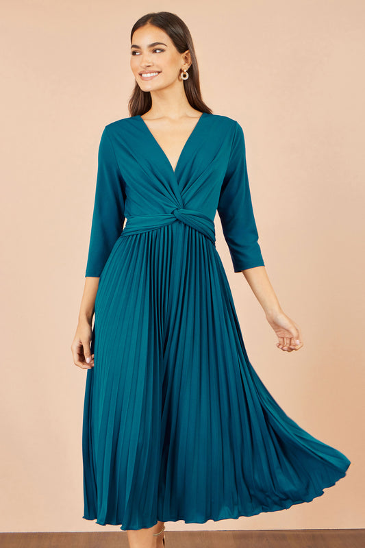 Yumi Teal Stretch Wrap Pleated Midi Dress Dress Occasion Yumi