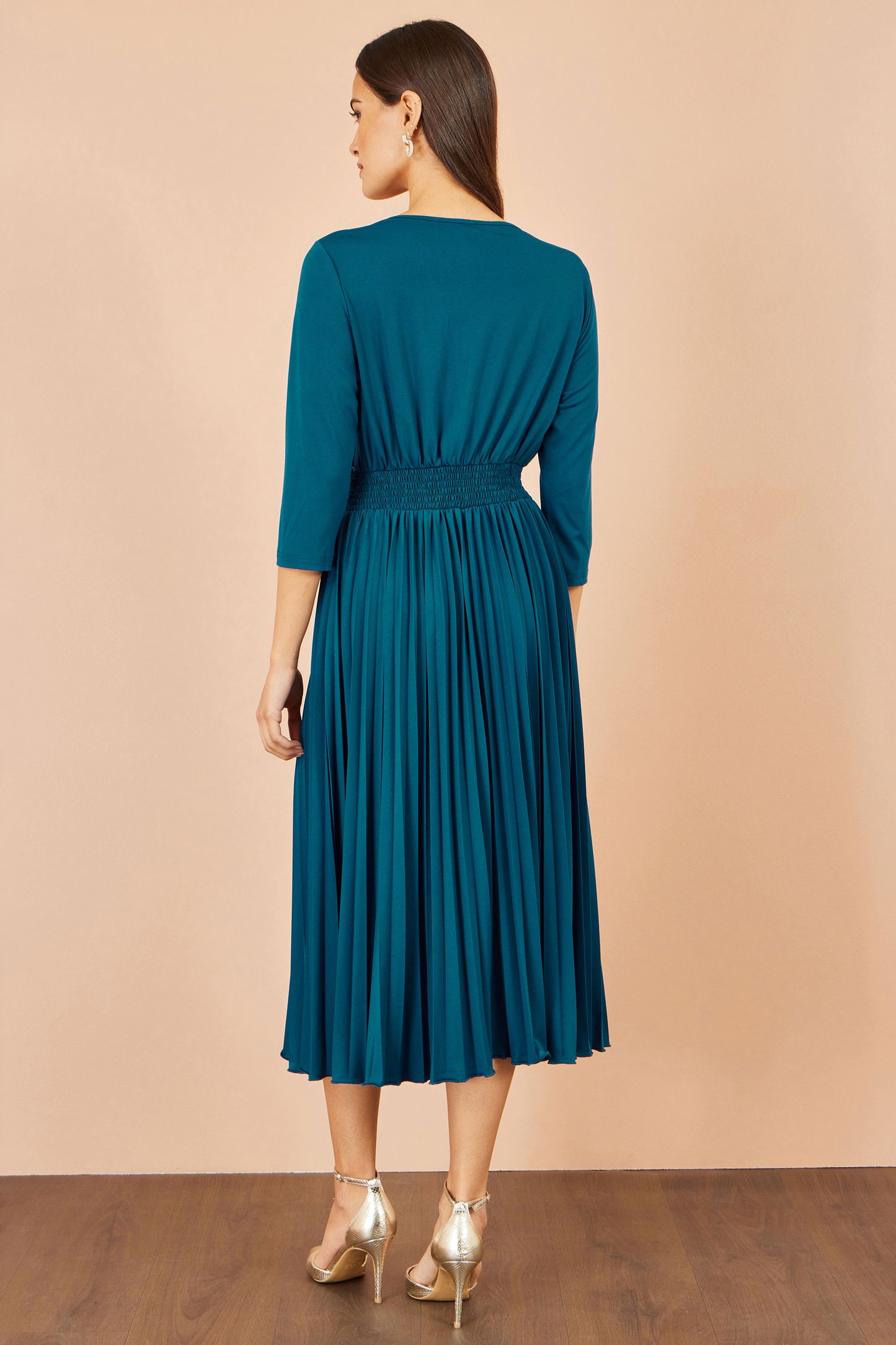 Yumi Teal Stretch Wrap Pleated Midi Dress Dress Occasion Yumi