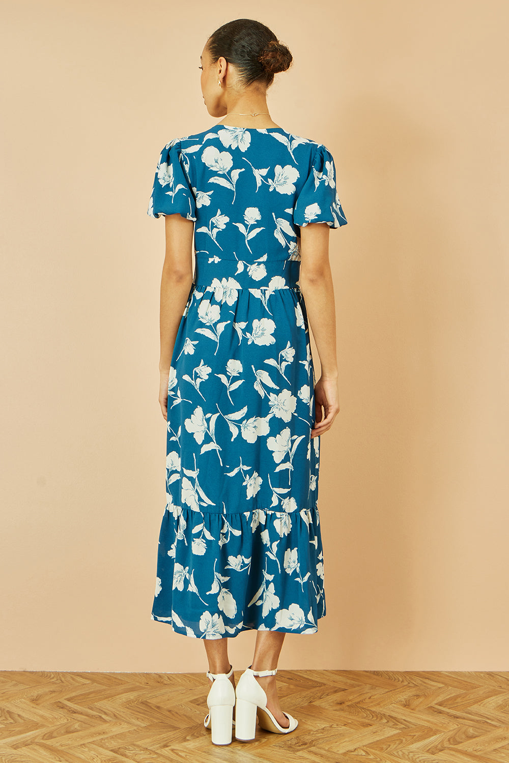 Yumi Teal Floral Button Down Floral Midi Dress Dress Casual Yumi