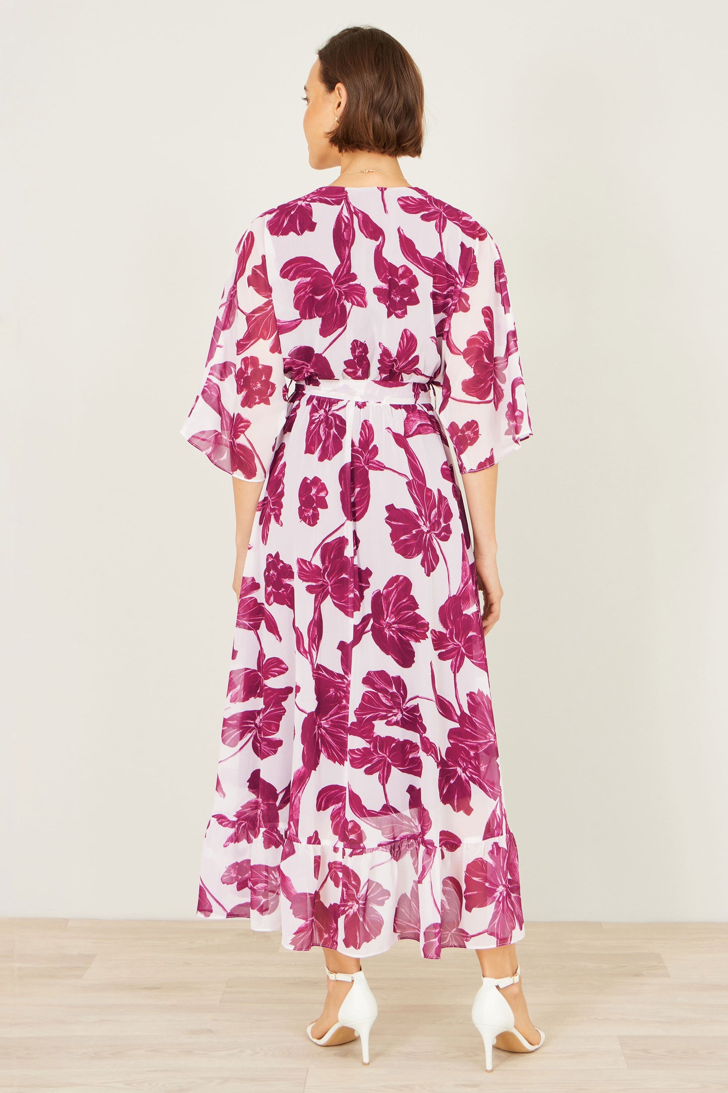 Yumi Pink Kimono Sleeves Midi Dip Hem Wrap Midi Dress Dress Occasion Yumi