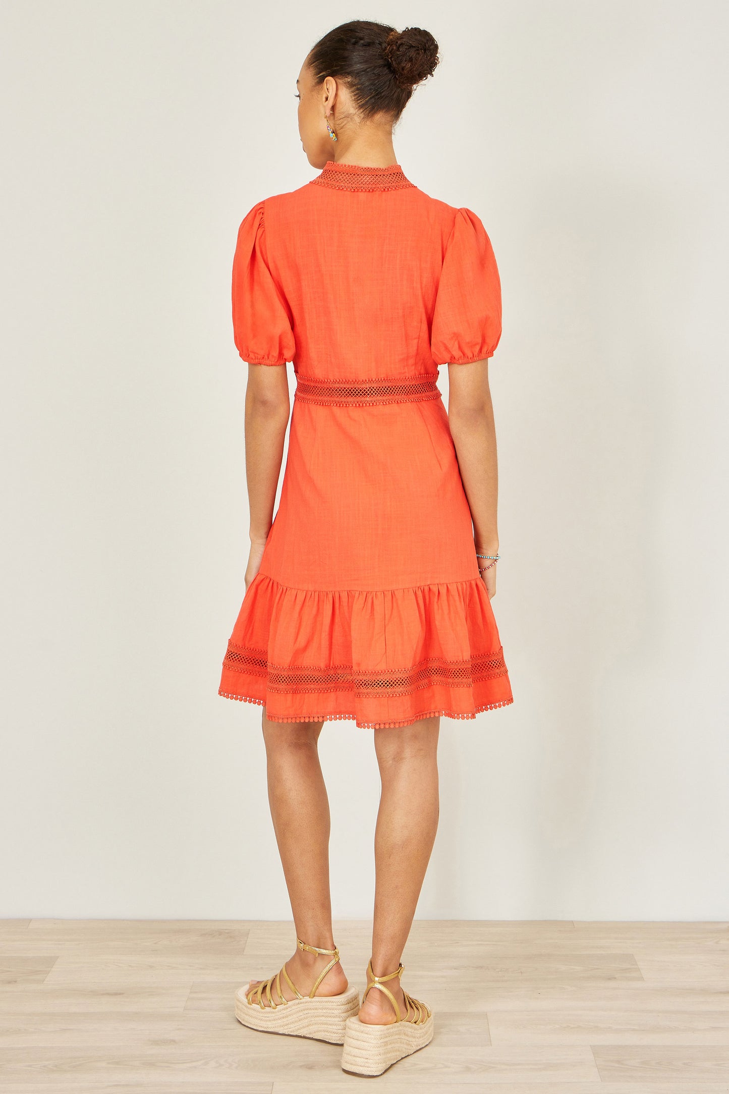 Yumi Orange Cotton Lace Trim Skater Shirt Dress Beachwear Yumi