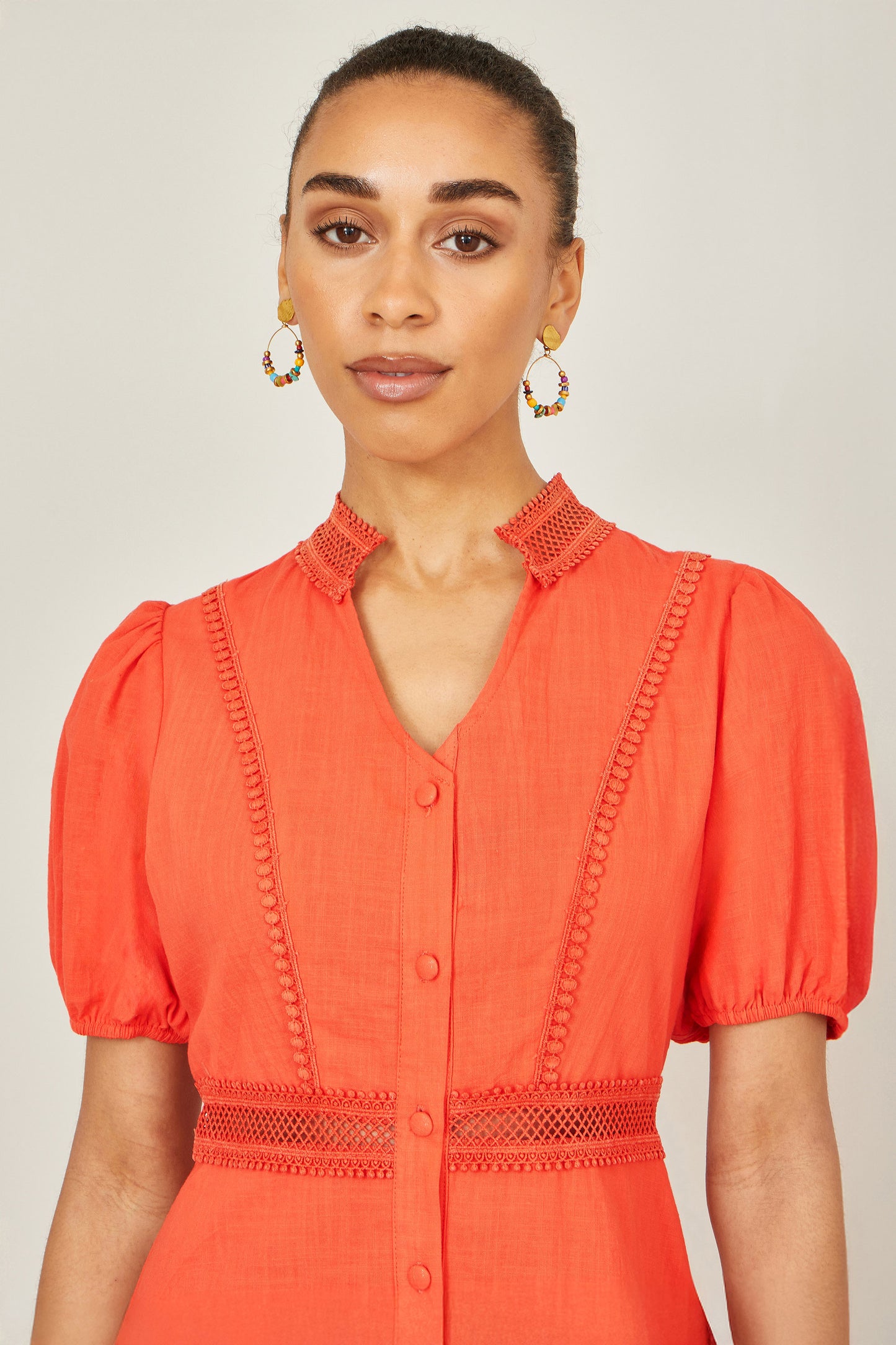 Yumi Orange Cotton Lace Trim Skater Shirt Dress Beachwear Yumi