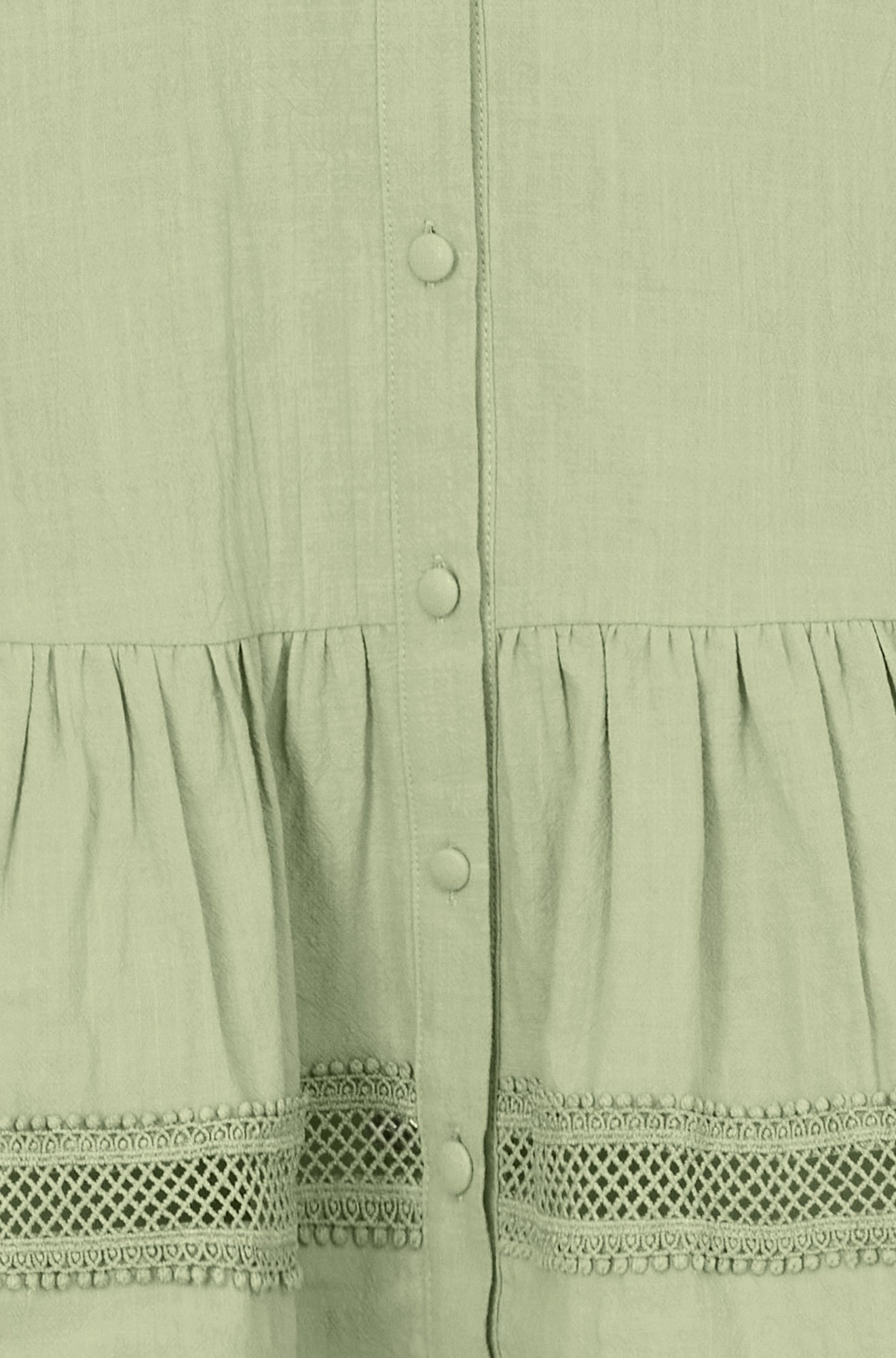 Yumi Green Cotton Lace Trim Skater Shirt Dress | Yumi