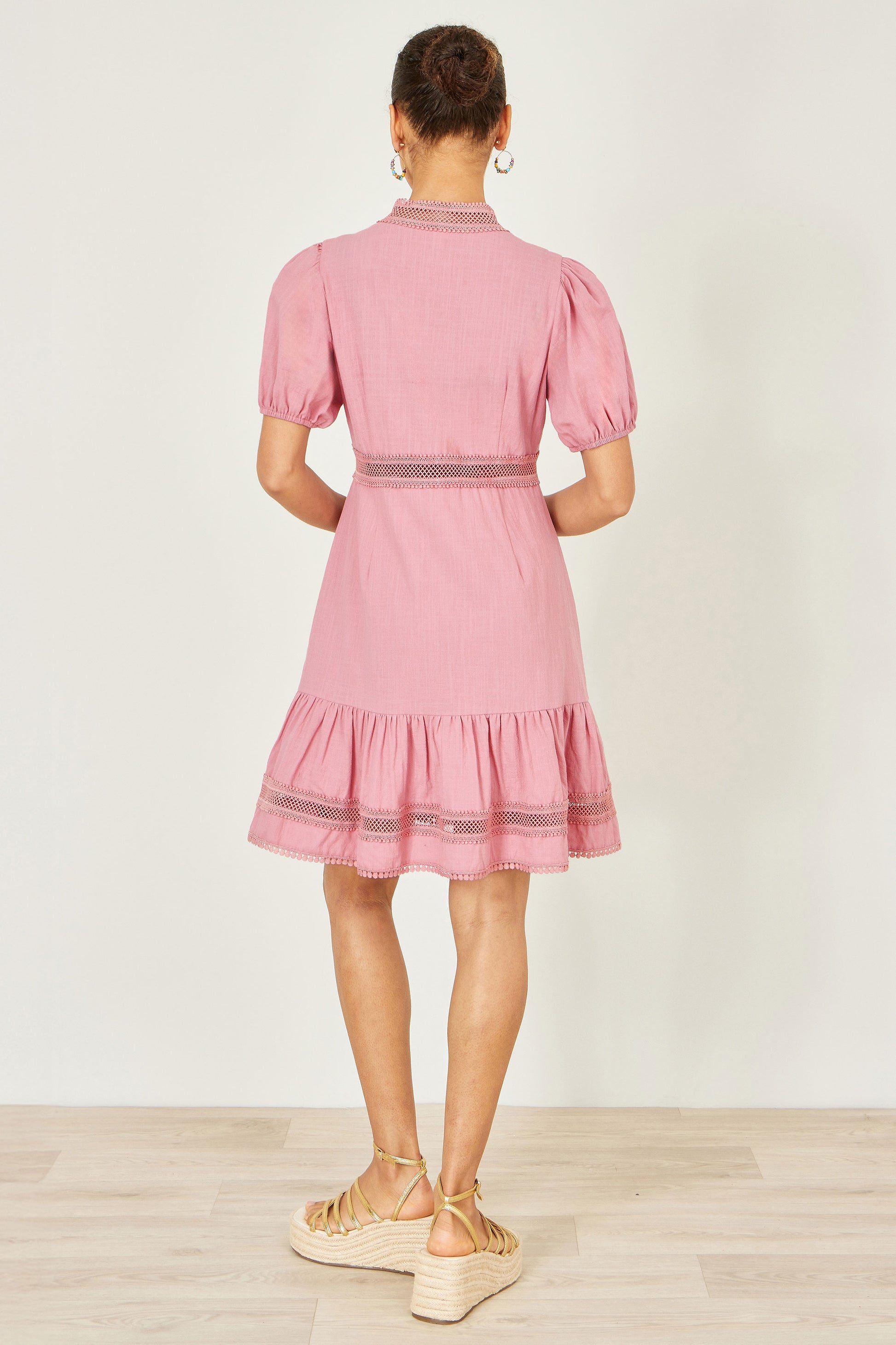 Yumi Pink Cotton Lace Trim Skater Shirt Dress Beachwear Yumi
