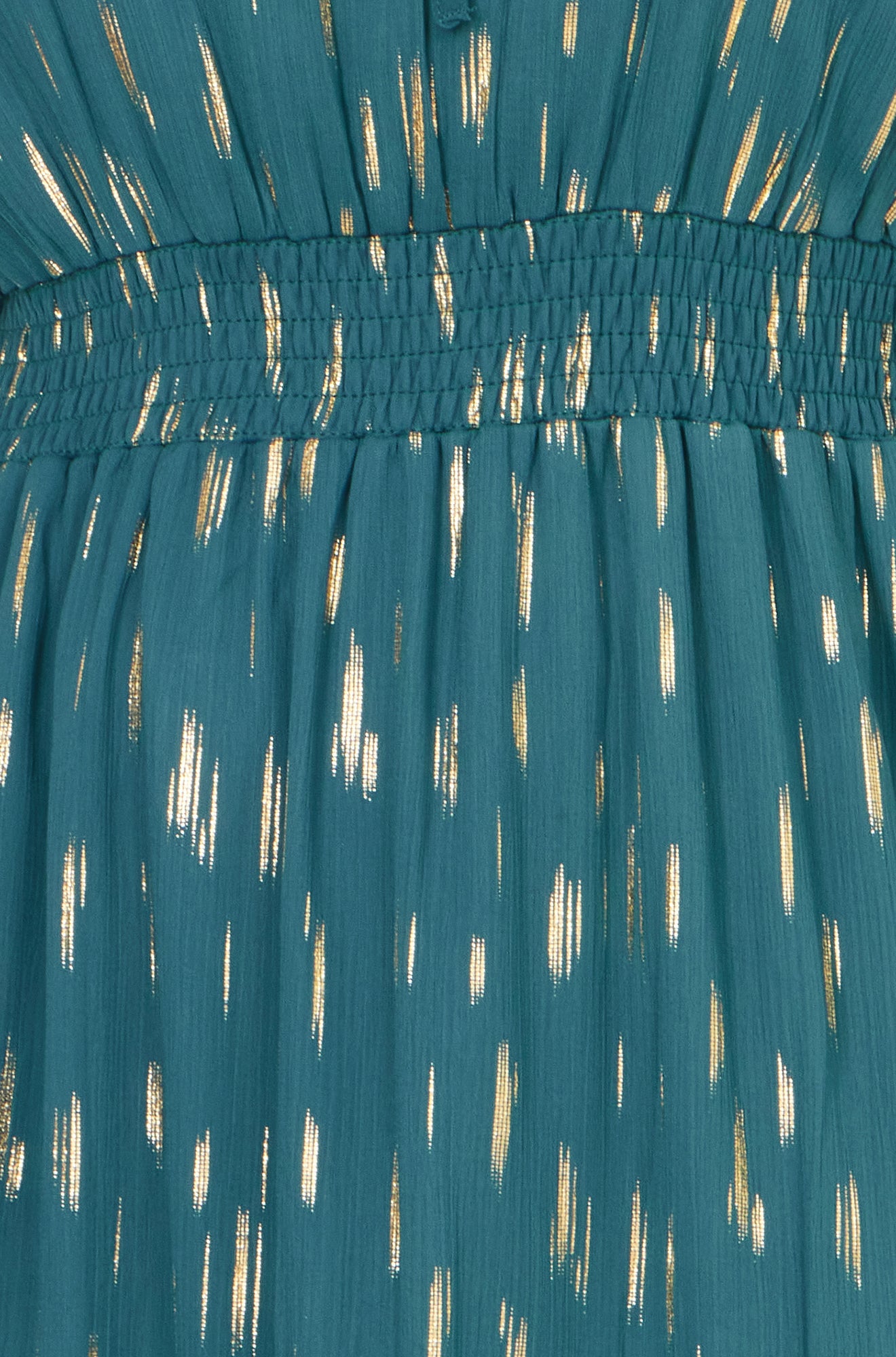 Yumi Teal Foil Print Ruched Waist Midi Dress With Tie Notch Neckline Dress Occasion Yumi