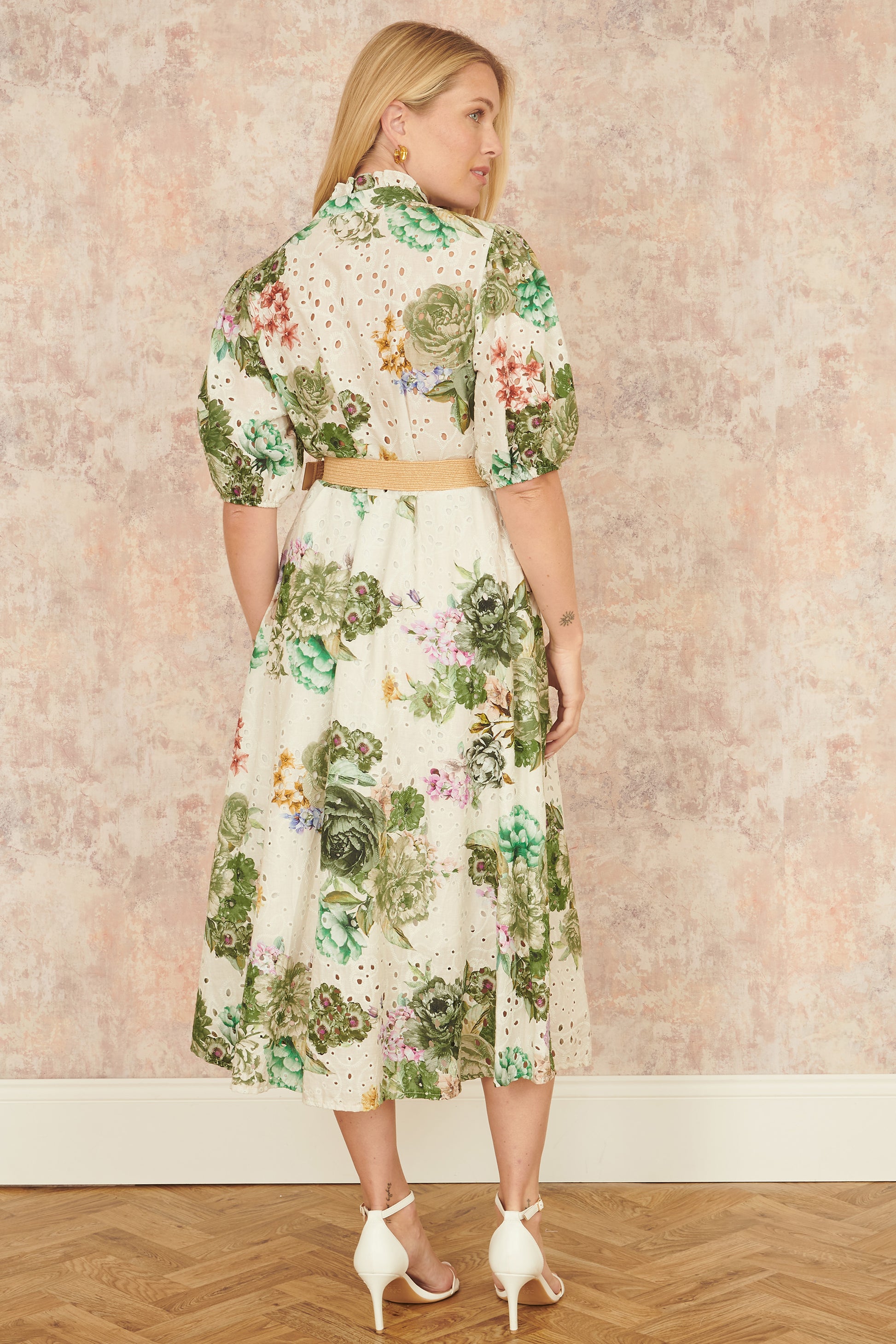 Yumi Green Cotton Broderie Anglaise Midi Shirt Dress | Yumi Yumi Green Cotton Broderie Anglaise Midi Shirt Dress | Yumi