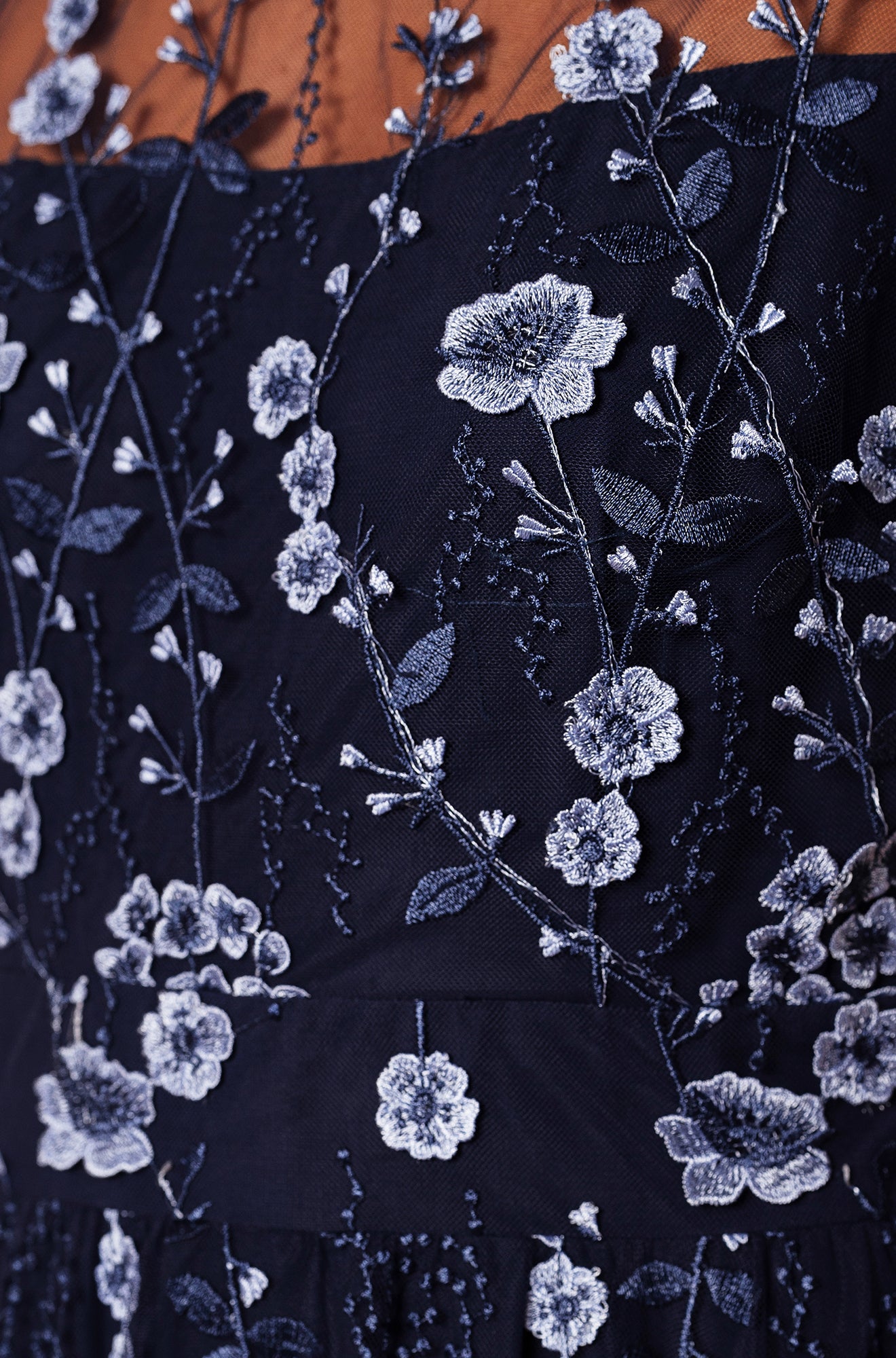 Yumi Navy Embroidered Mesh Midi Dress Dress Occasion Yumi