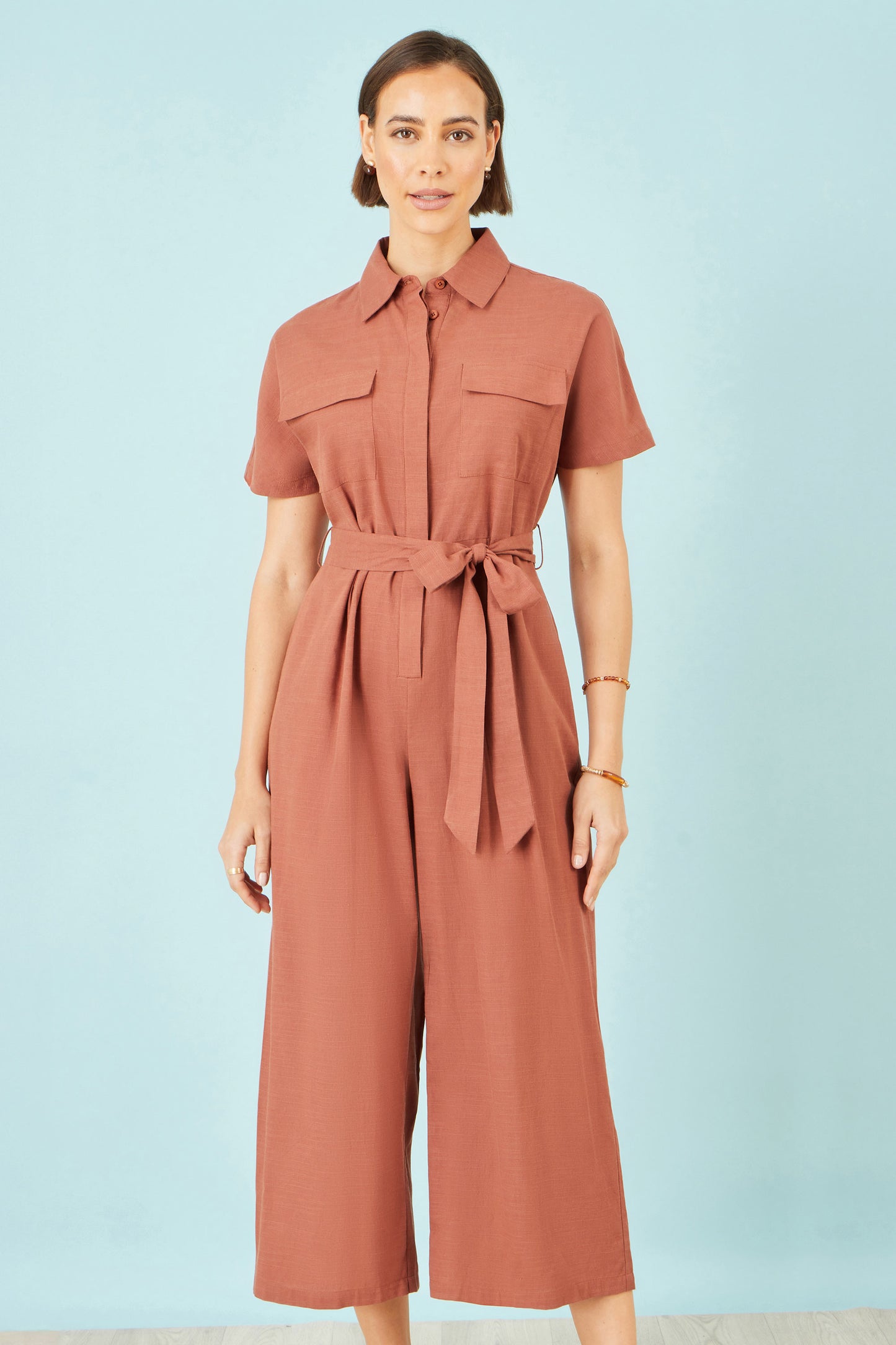 Yumi Brown Utility Relaxed Jumpsuit JUMPSUIT Yumi