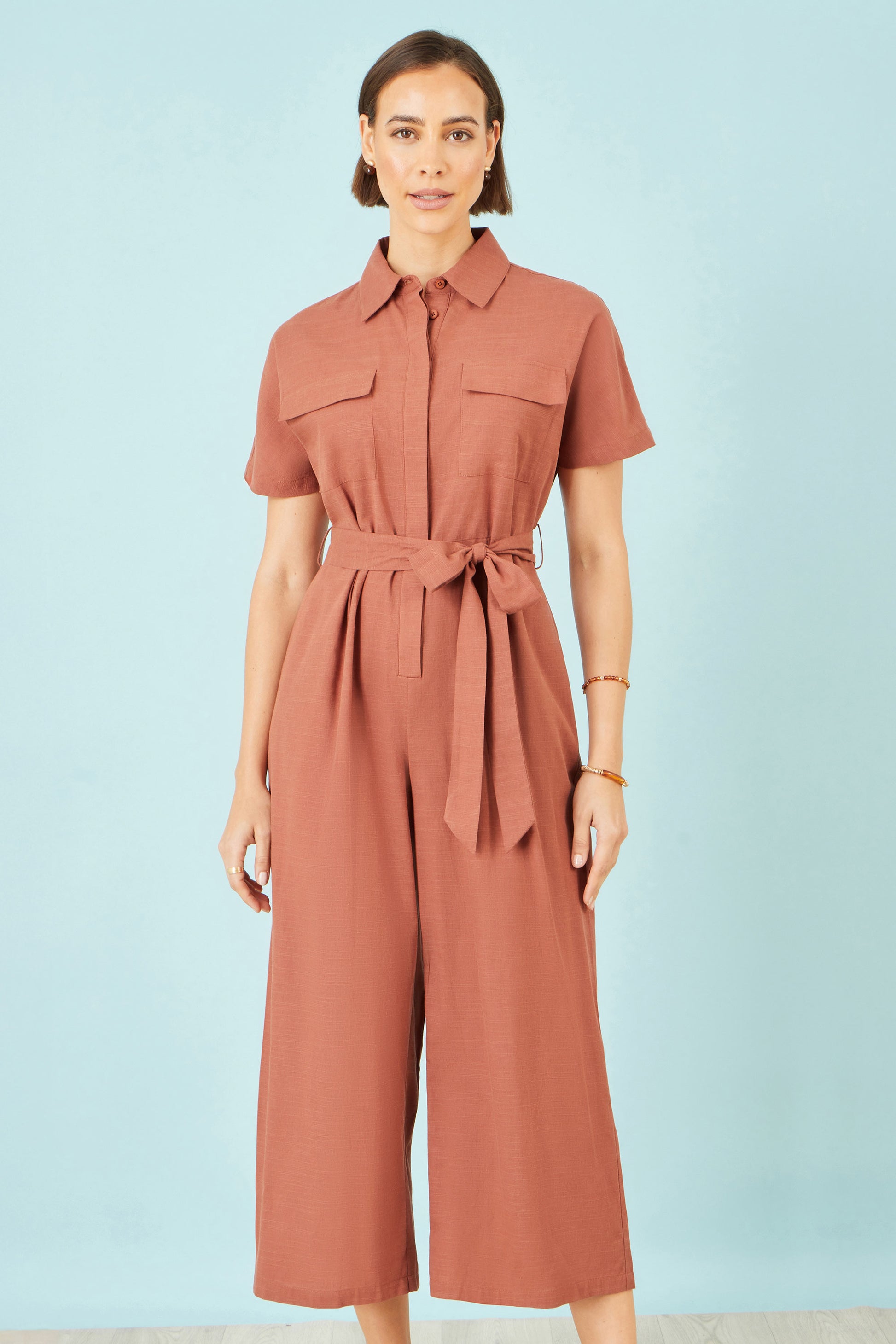 Yumi Brown Utility Relaxed Jumpsuit JUMPSUIT Yumi