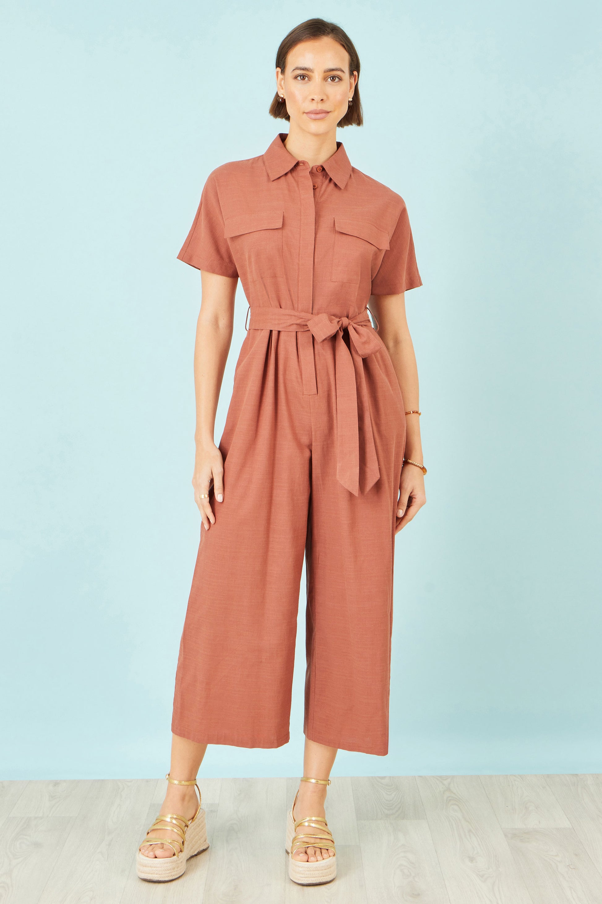 Yumi Brown Utility Relaxed Jumpsuit JUMPSUIT Yumi