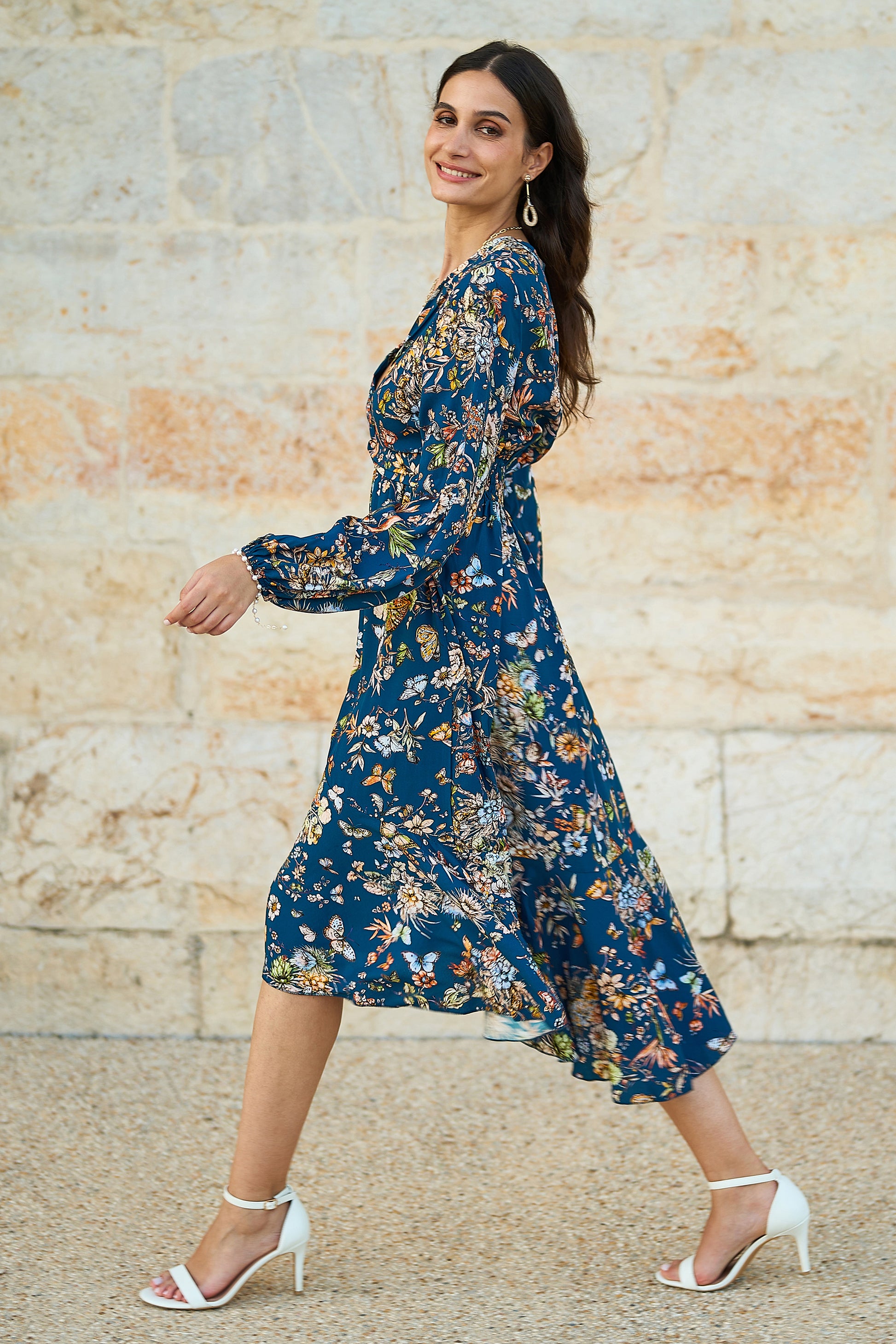 long sleeve floral dress uk Floral Print Long Sleeve Dress Urban Touch