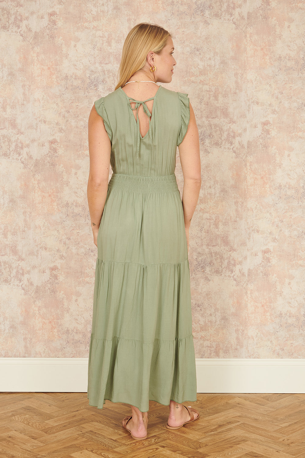 Yumi Green Viscose Lace Trim Wrap Maxi Dress DRES Day Yumi