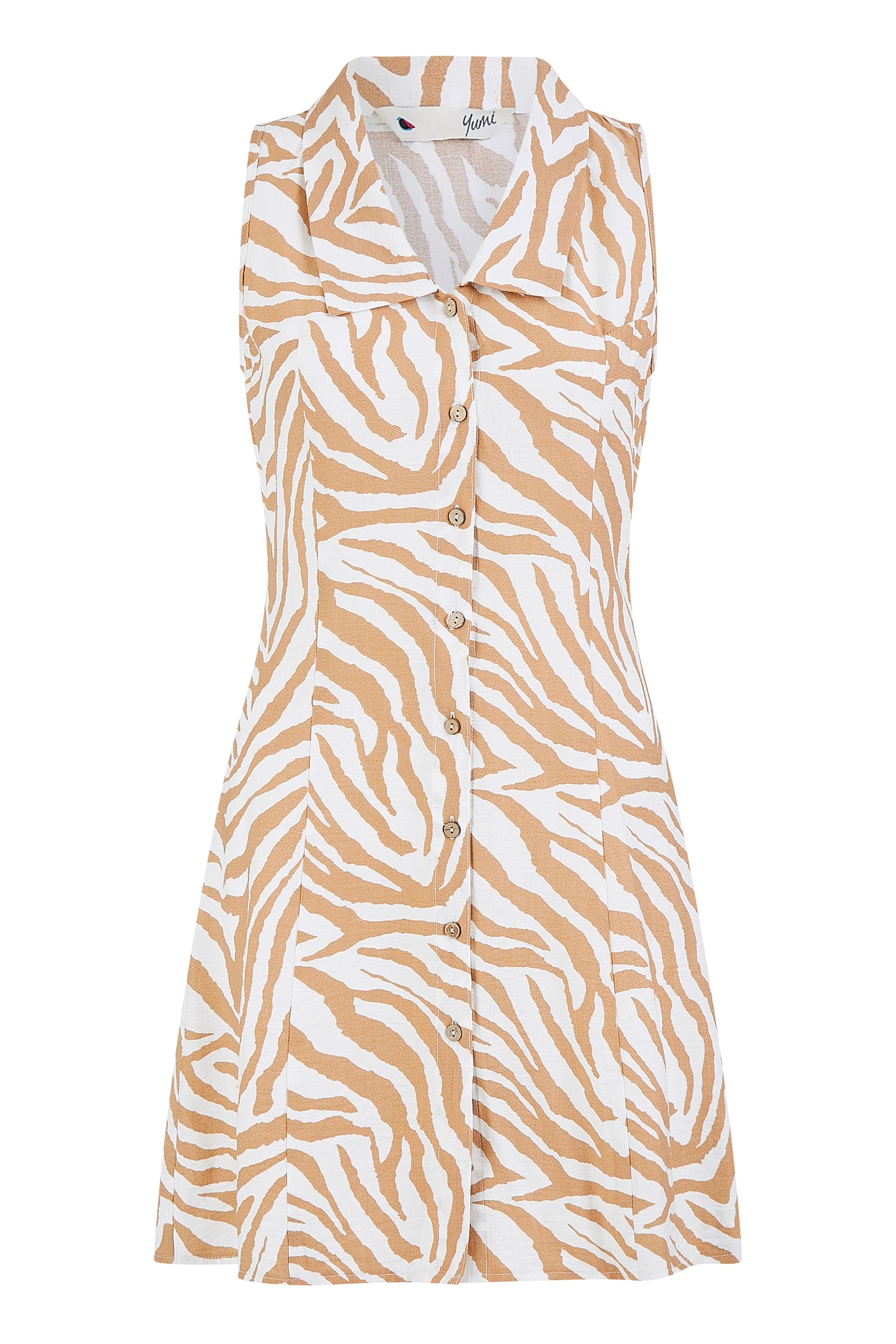 Yumi Brown Zebra Print Collar Sleeveless Shirt Mini Dress DRES Day Yumi