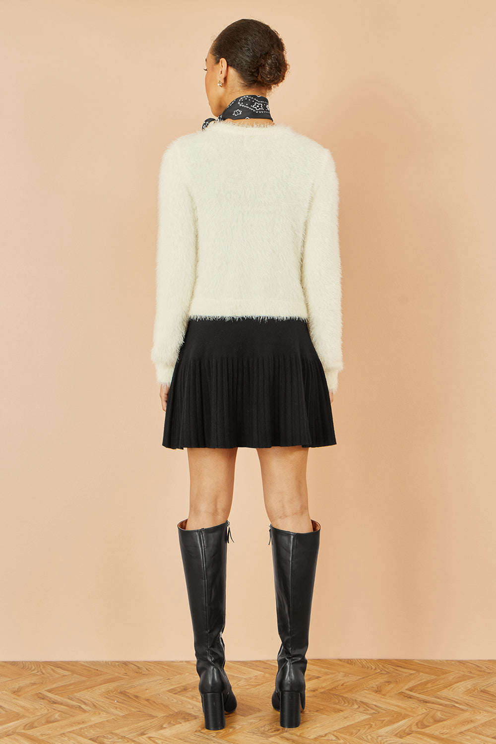 Yumi Ivory Eyelash Fluffy Knit Bolero With Tie Front Knit Cardigan Yumi