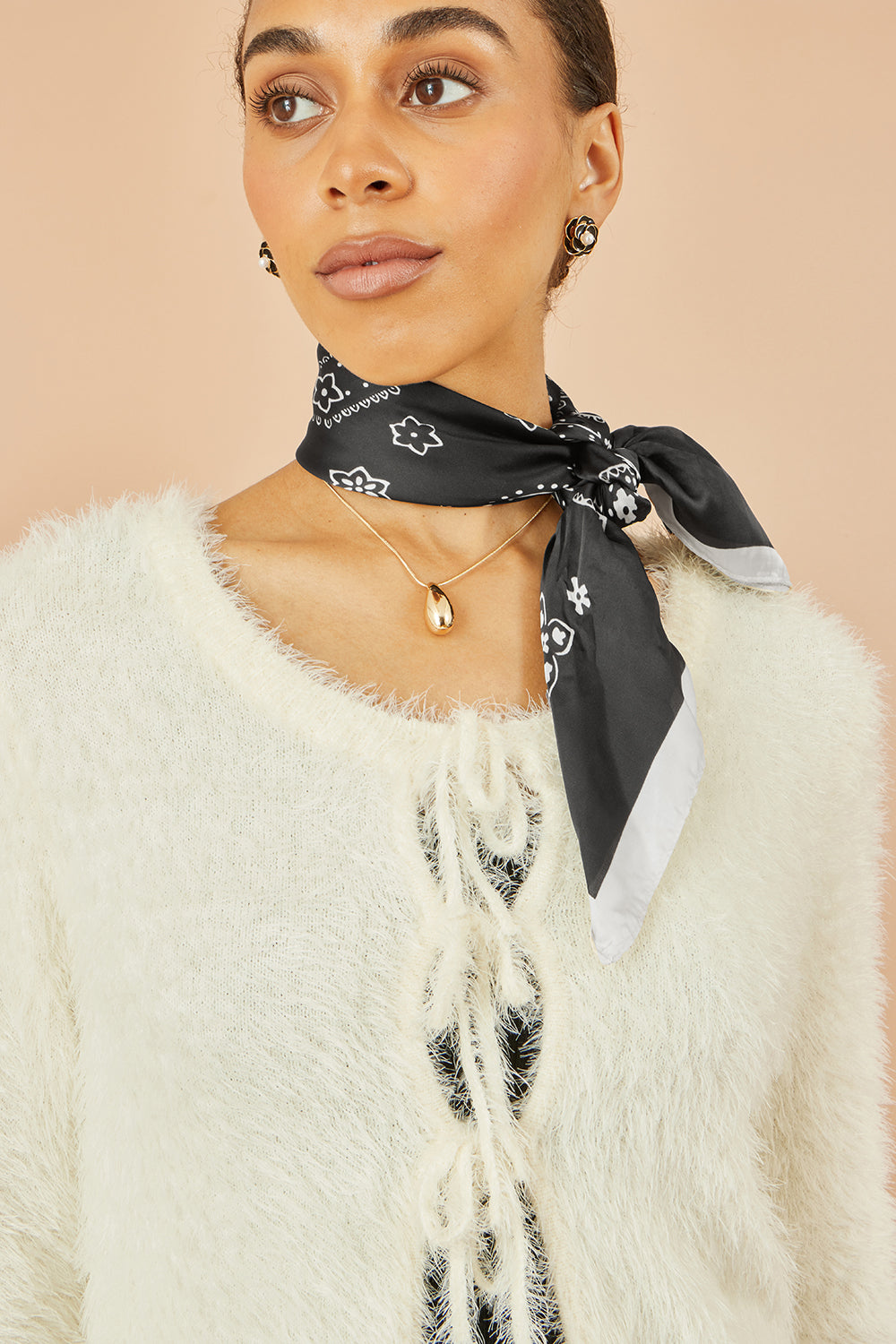 Yumi Ivory Eyelash Fluffy Knit Bolero With Tie Front Knit Cardigan Yumi