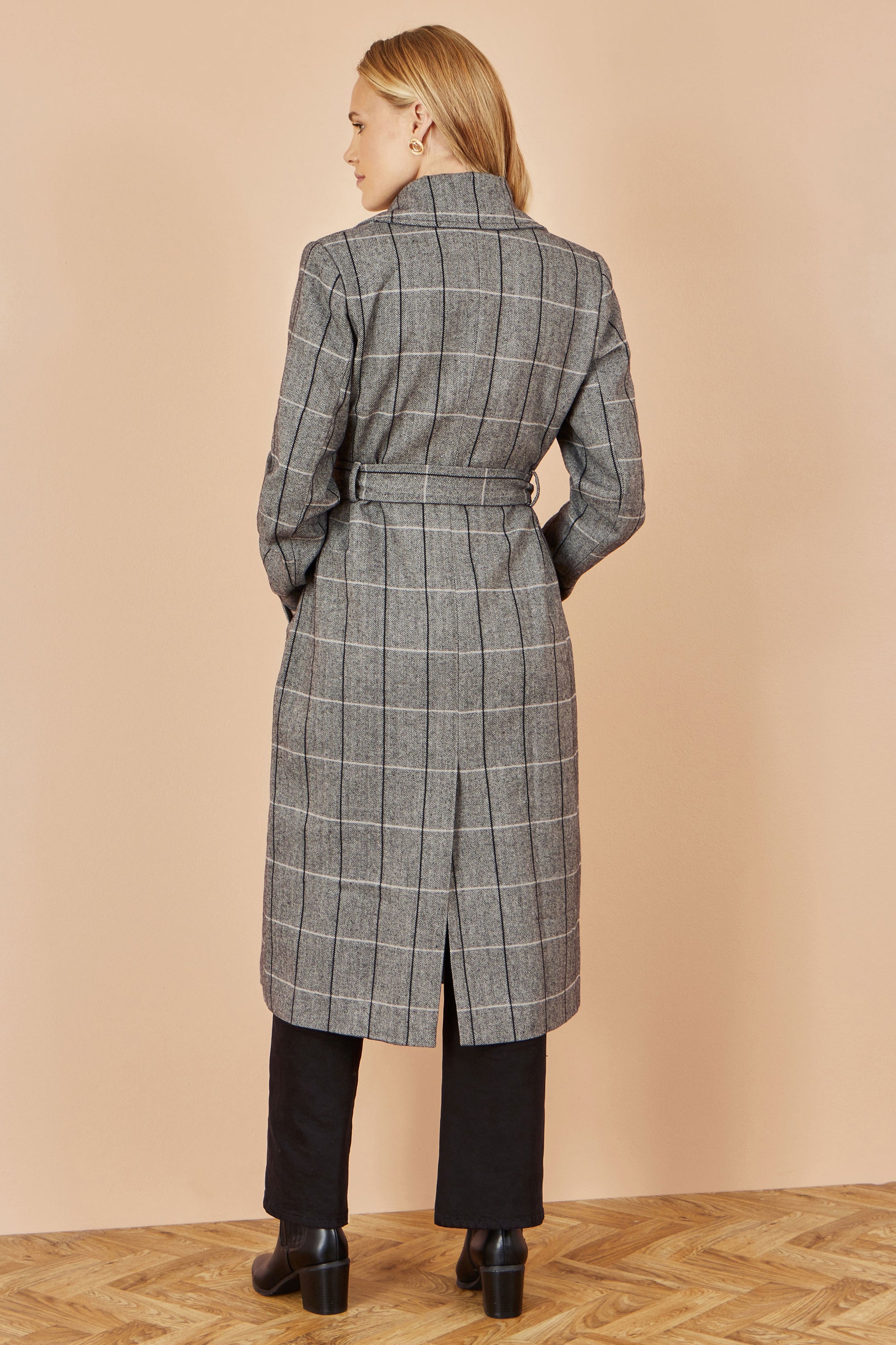 Yumi Grey Check Oversize Long Biker Coat COAT Yumi