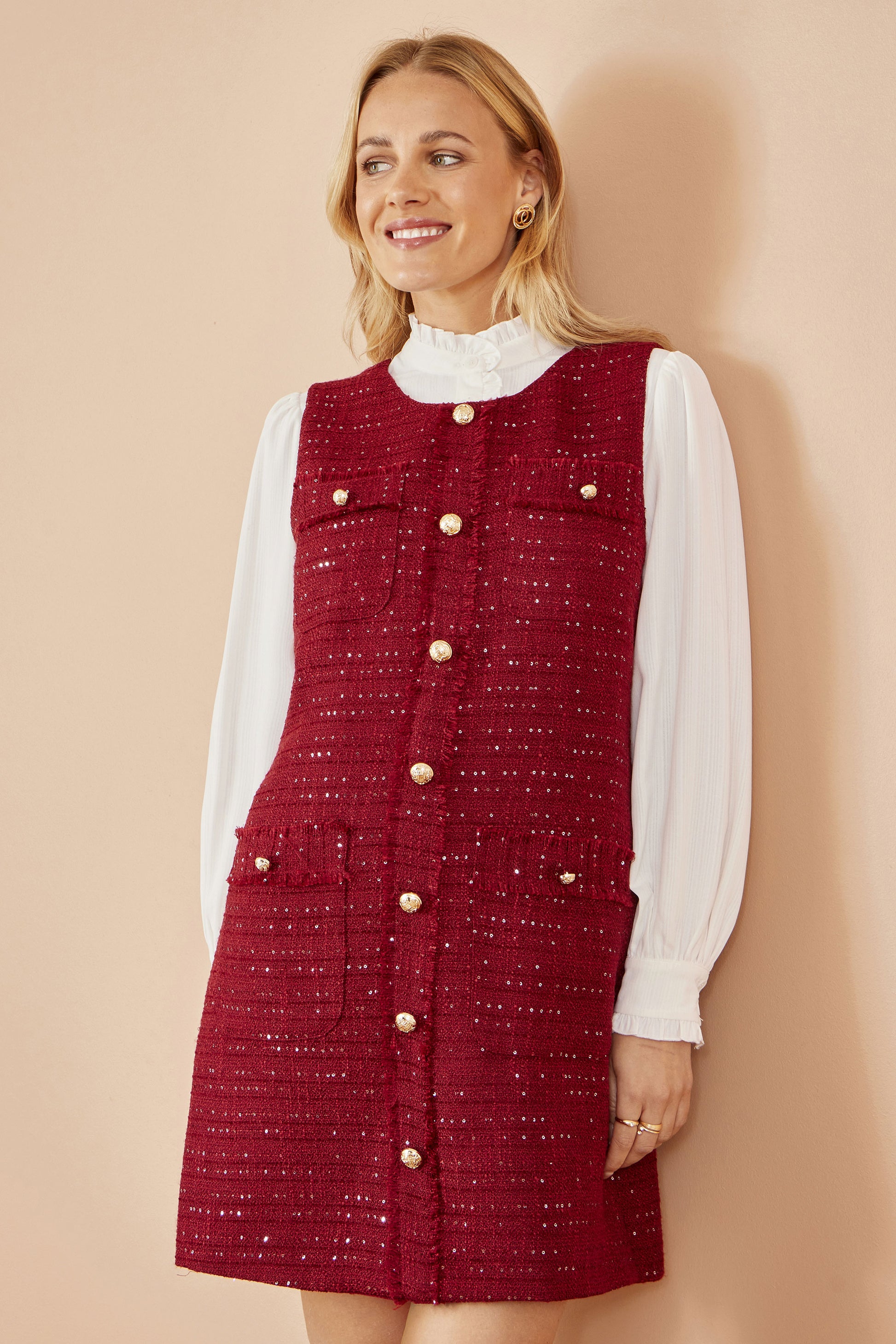 Yumi Burgundy Boucle Tunic Dress Dress Casual Yumi