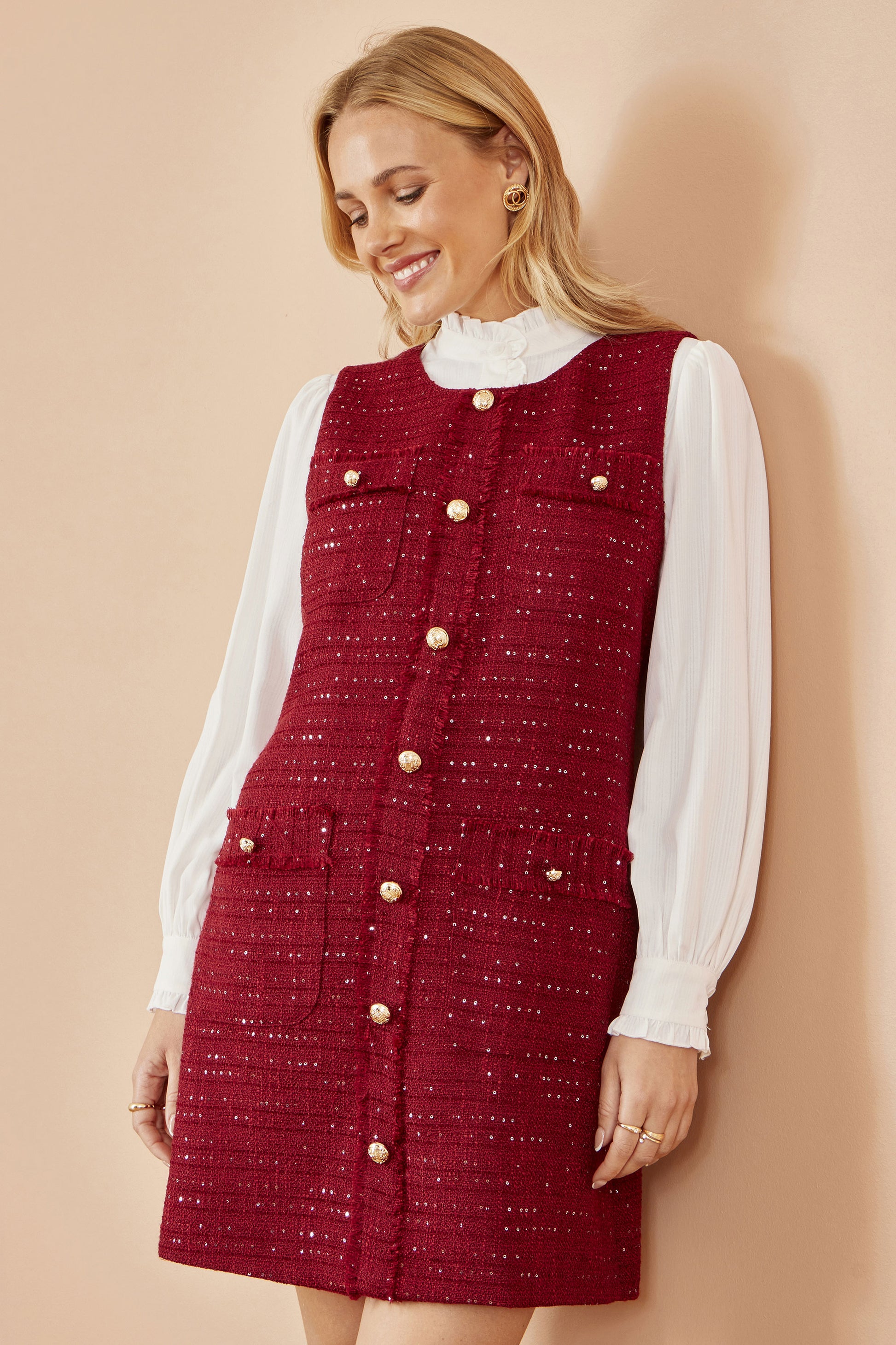 Yumi Burgundy Boucle Tunic Dress Dress Casual Yumi