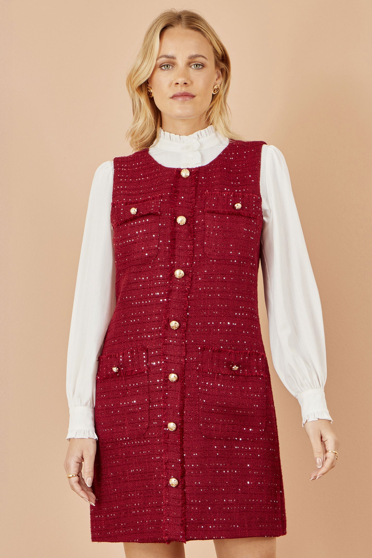Yumi Burgundy Boucle Tunic Dress Dress Casual Yumi