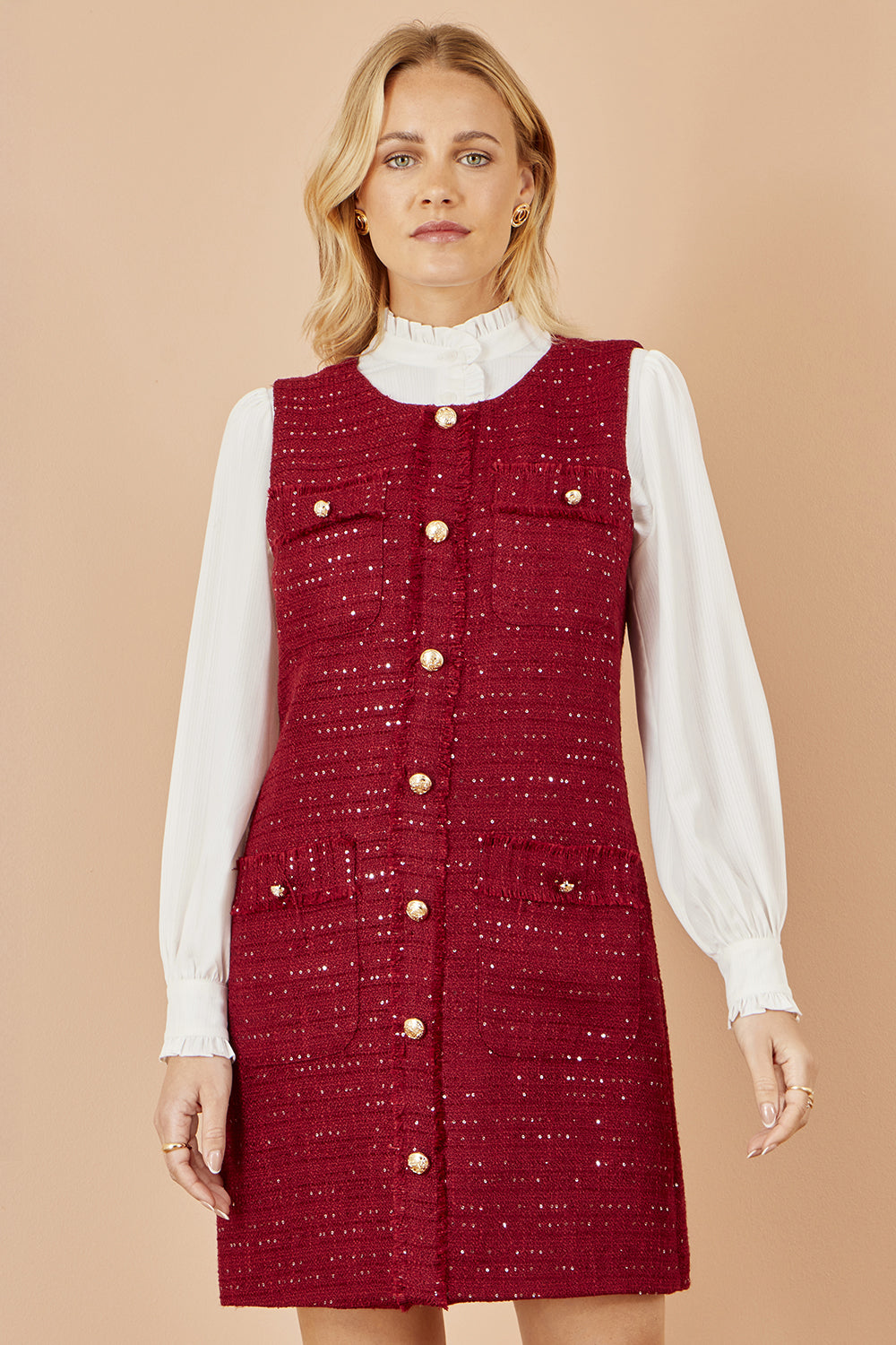 Yumi Burgundy Boucle Tunic Dress Dress Casual Yumi