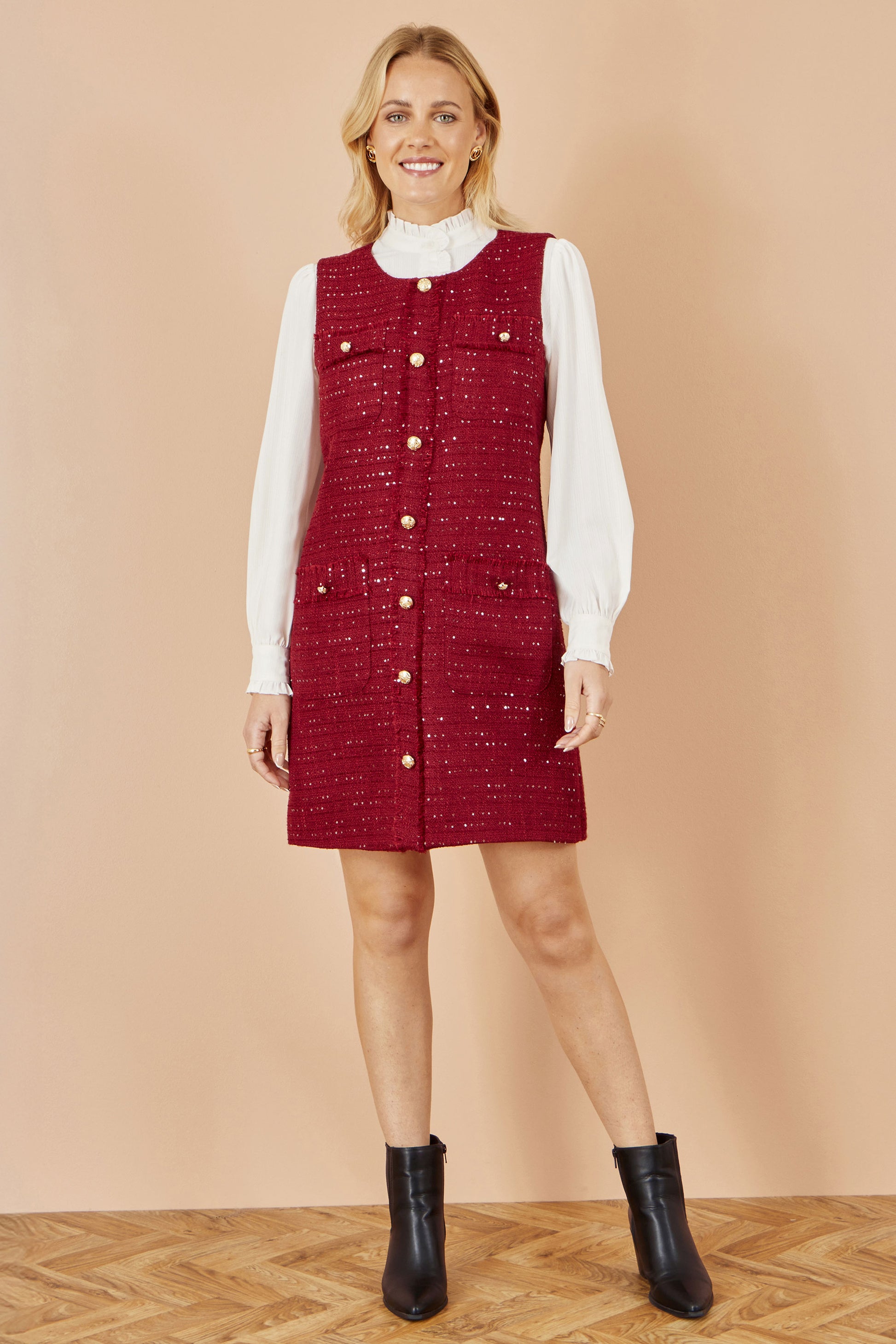 Yumi Burgundy Boucle Tunic Dress Dress Casual Yumi