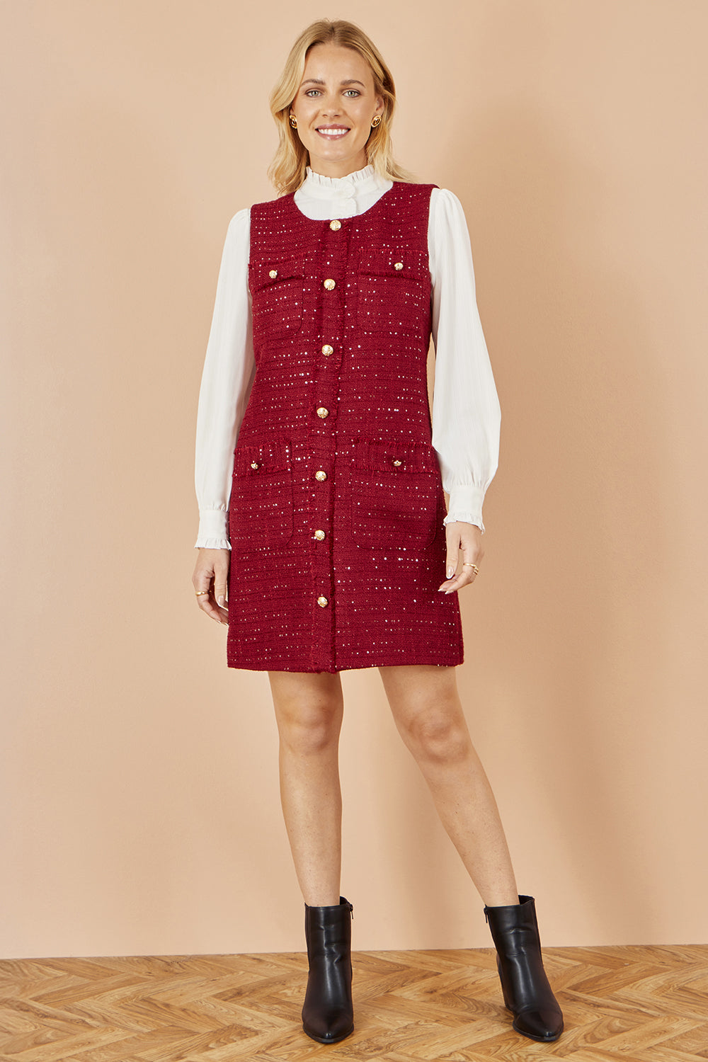 Yumi Burgundy Boucle Tunic Dress Dress Casual Yumi
