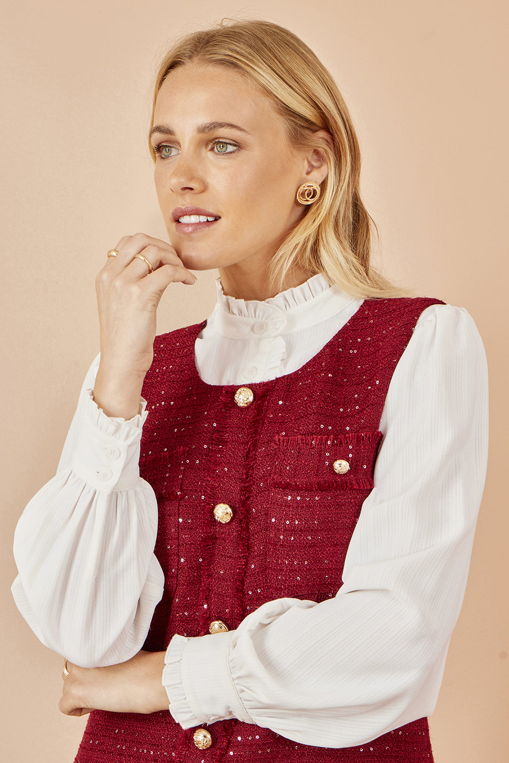 Yumi Burgundy Boucle Tunic Dress Dress Casual Yumi