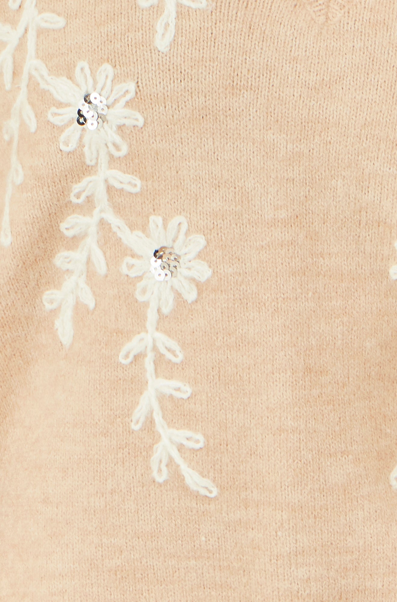 Yumi Oatmeal Floral Embroidered V Neck Relaxed Knitted Jumper Knit Jumper Yumi