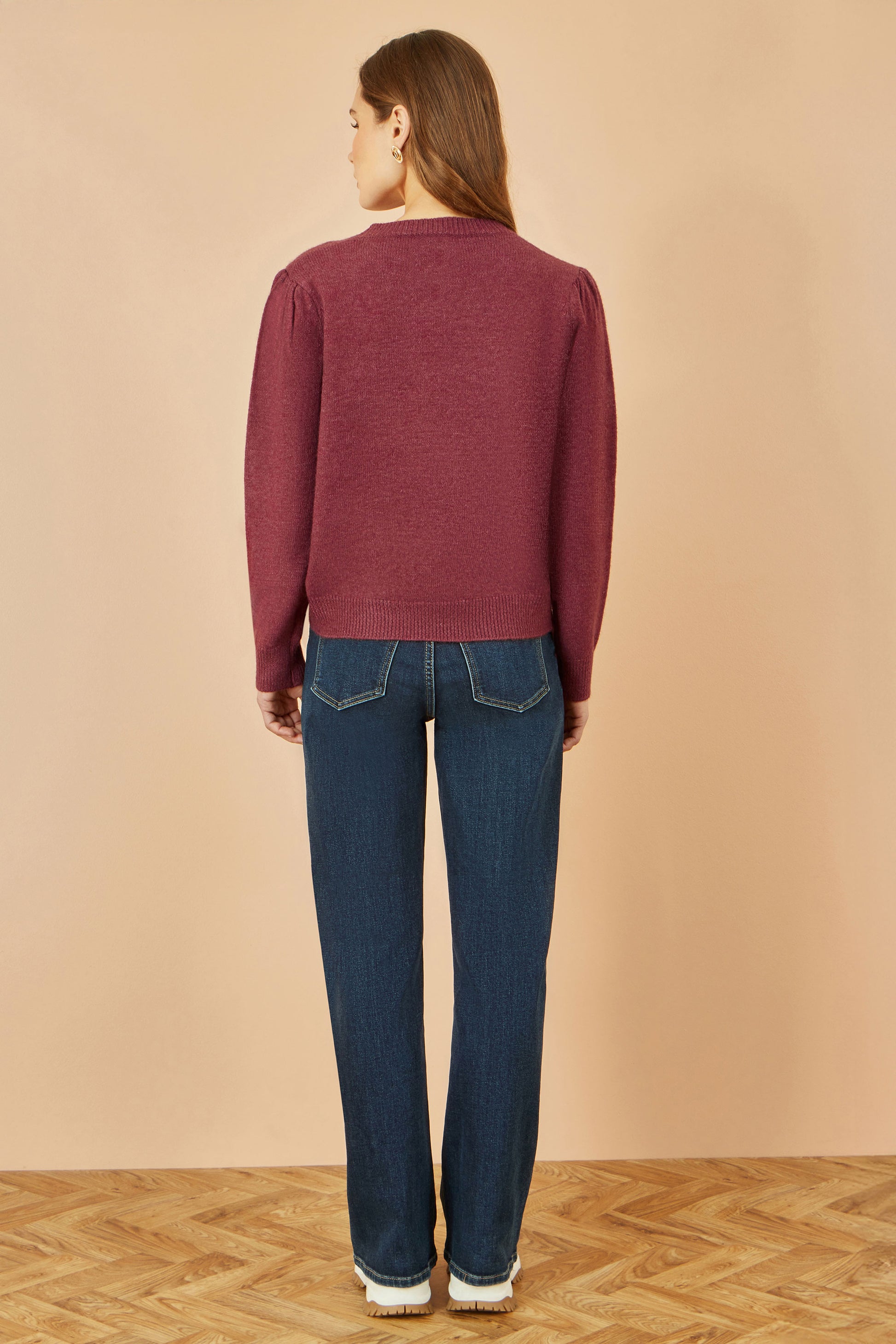 Yumi Burgundy Knitted Jumper With Crochet Flowers Knit Jumper Yumi