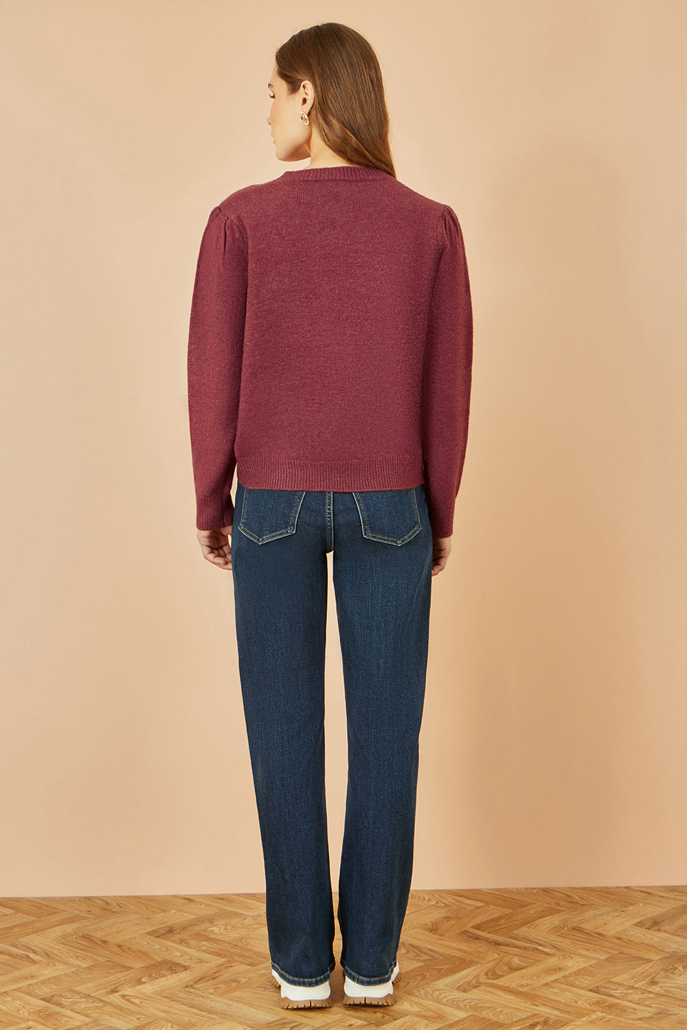 Yumi Burgundy Knitted Jumper With Crochet Flowers Knit Jumper Yumi