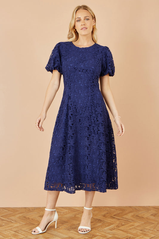Yumi Navy Lace Midi Skater Dress Dress Occasion Yumi