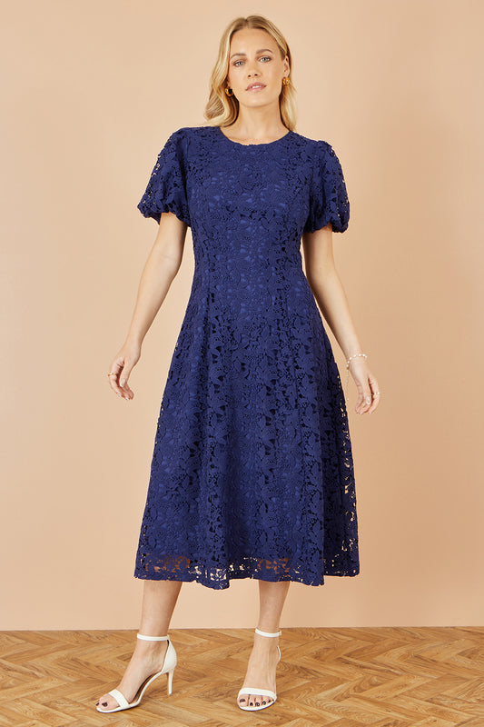 Yumi Navy Lace Midi Skater Dress Dress Occasion Yumi