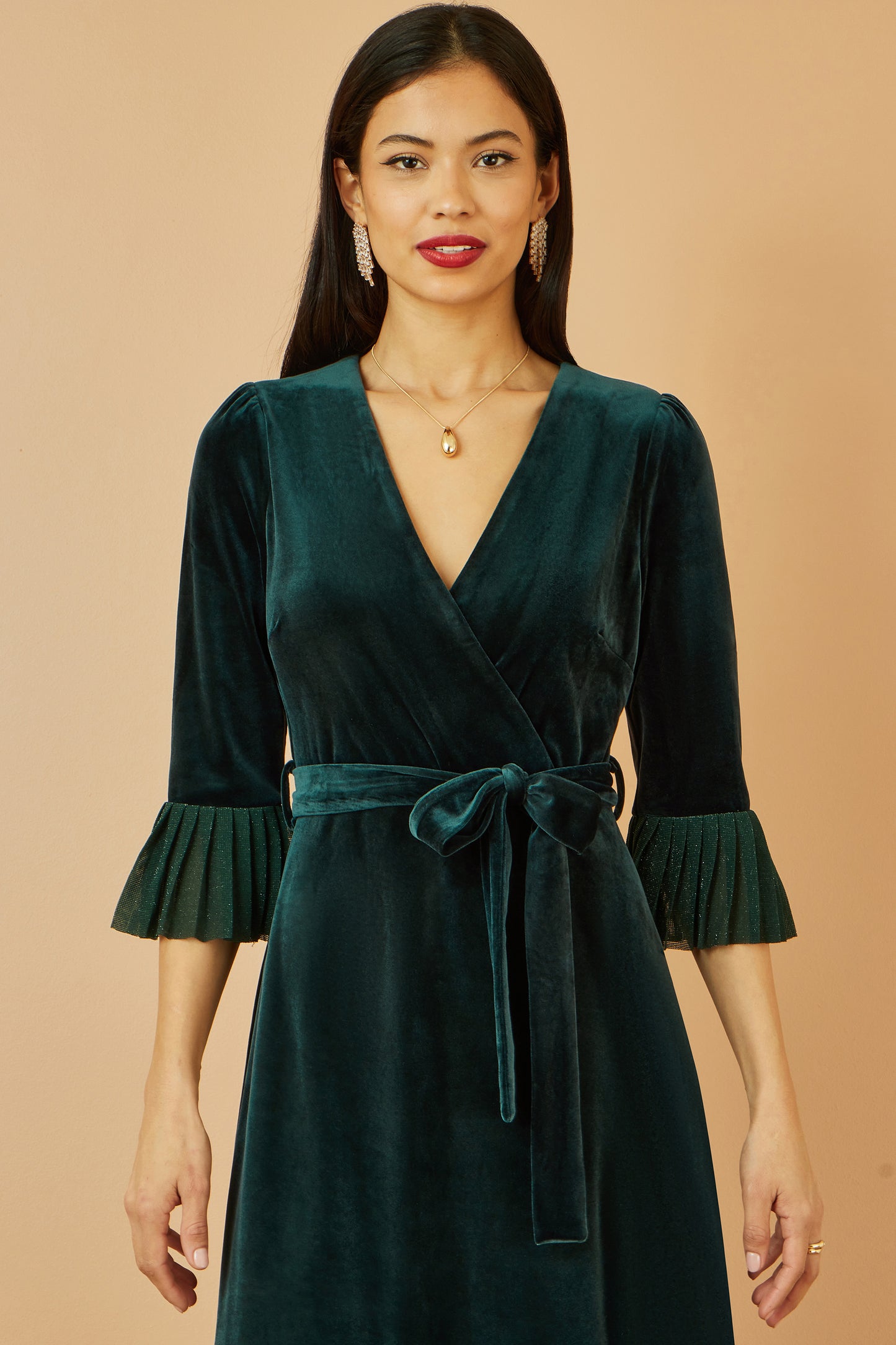 Yumi Green Velvet Wrap Midi Dress With Contrast Hemline Dress Party Yumi