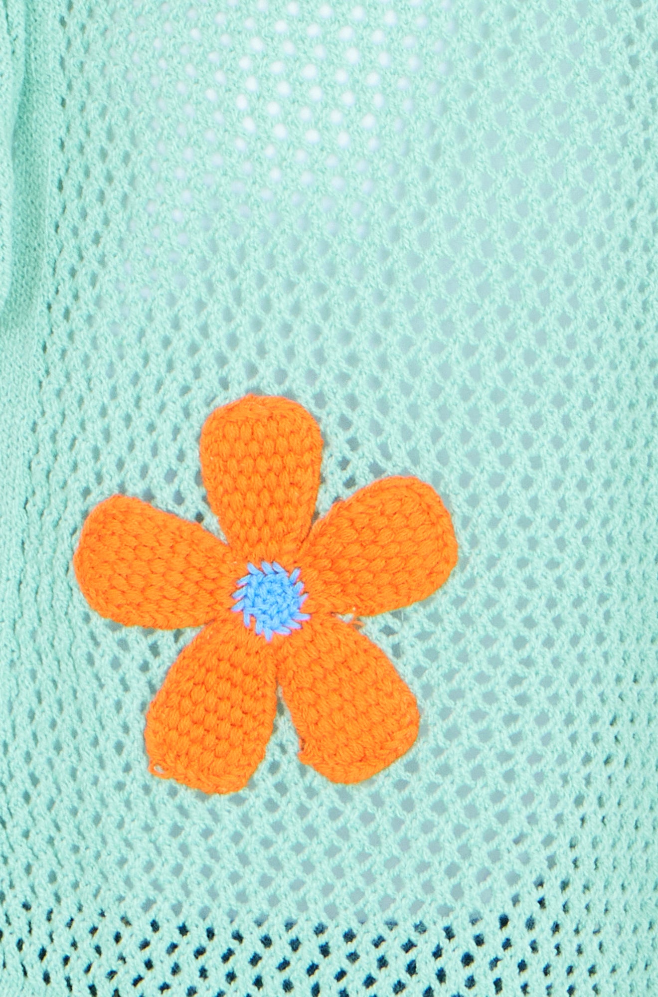 Yumi Mint Tie Front Cardigan With Flower Design Knit Cardigan Yumi