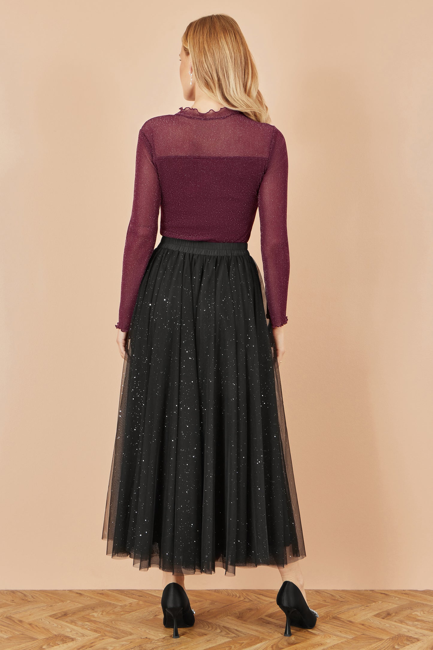 Yumi Black Sparkle Mesh Tulle Skirt With Satin Bow Skirts Yumi