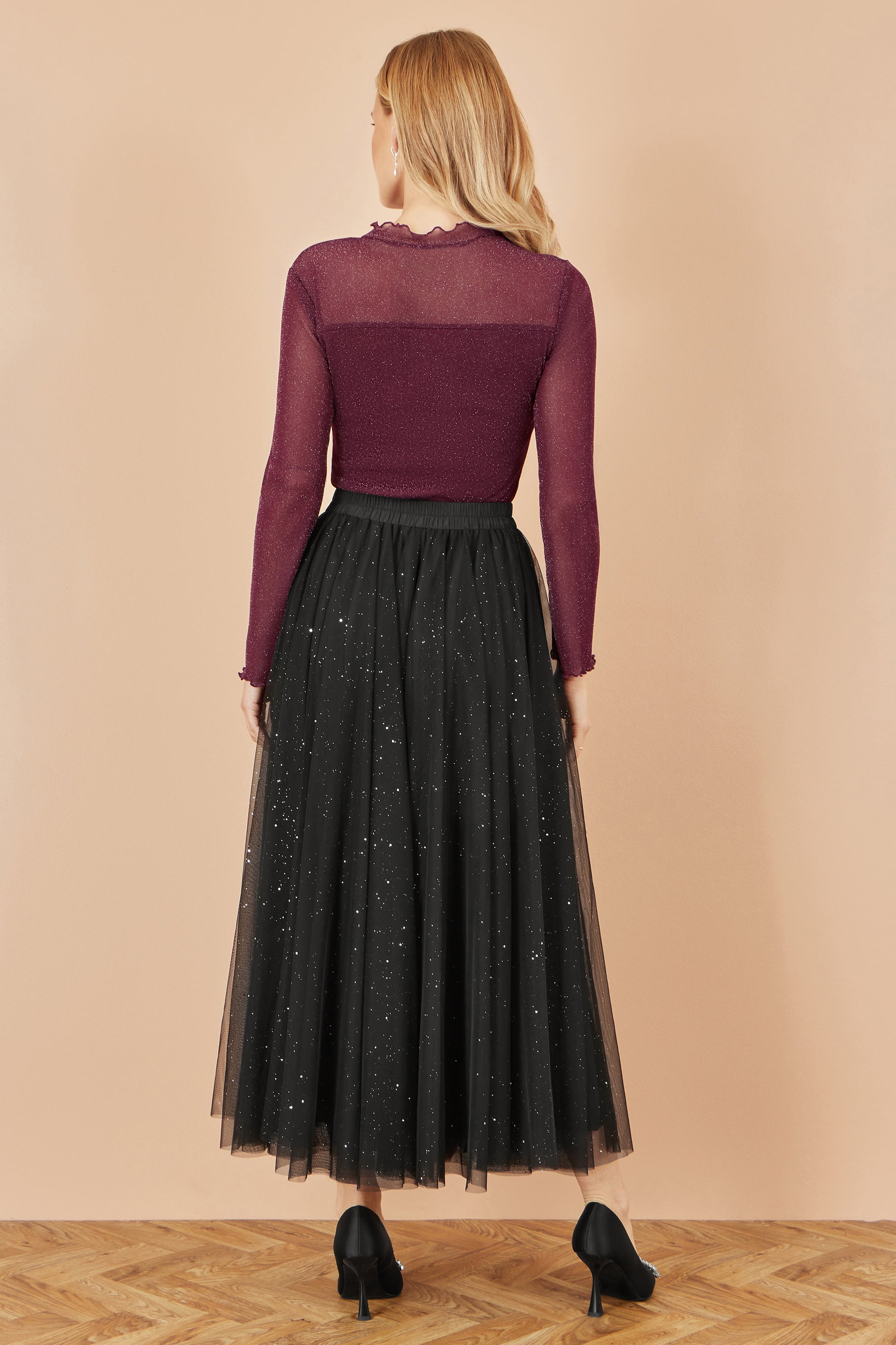 Yumi Black Sparkle Mesh Tulle Skirt With Satin Bow Skirts Yumi