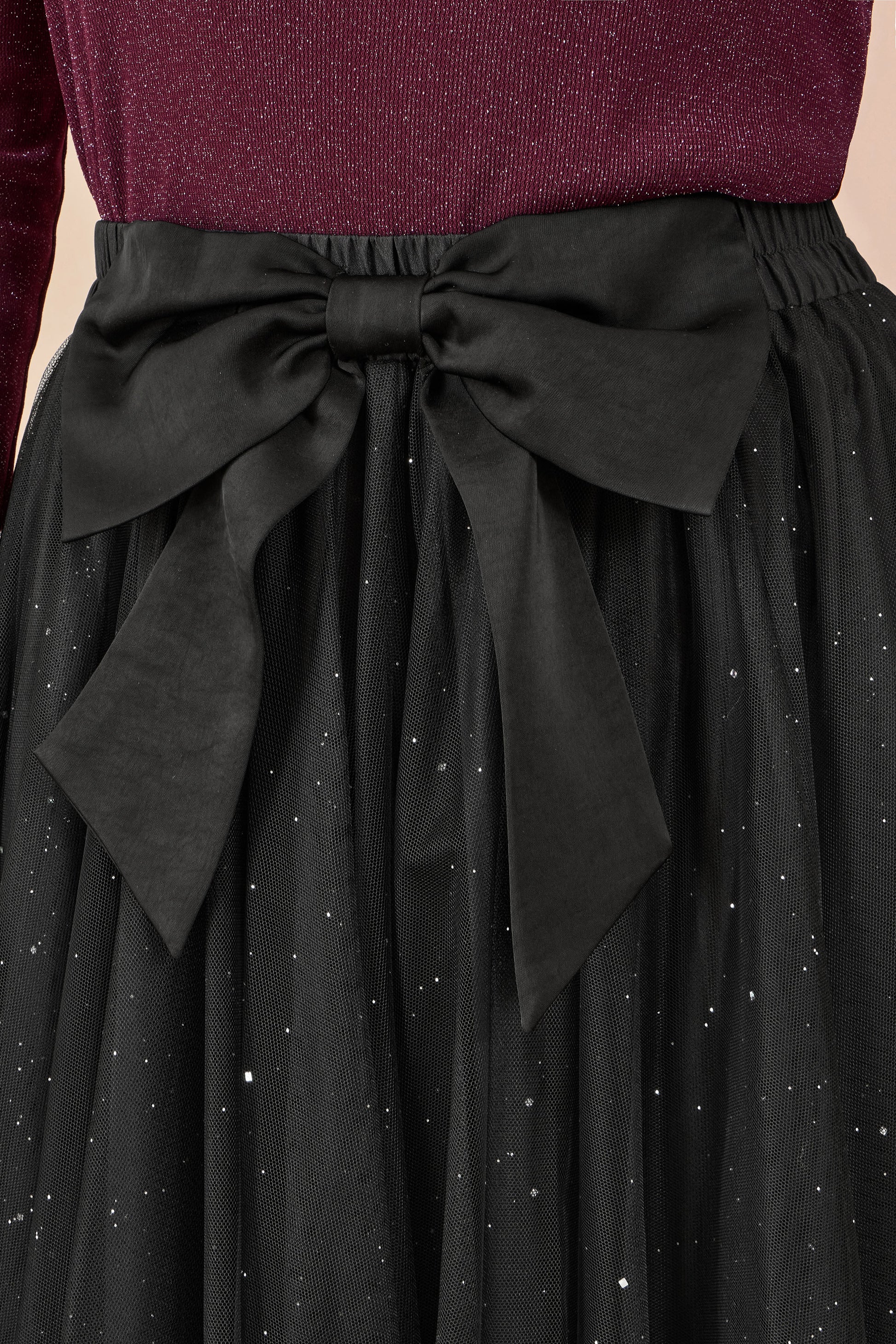 Yumi Black Sparkle Mesh Tulle Skirt With Satin Bow Skirts Yumi