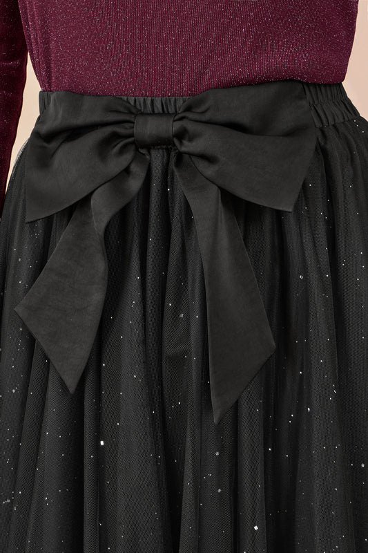 Yumi Black Sparkle Mesh Tulle Skirt With Satin Bow Skirts Yumi