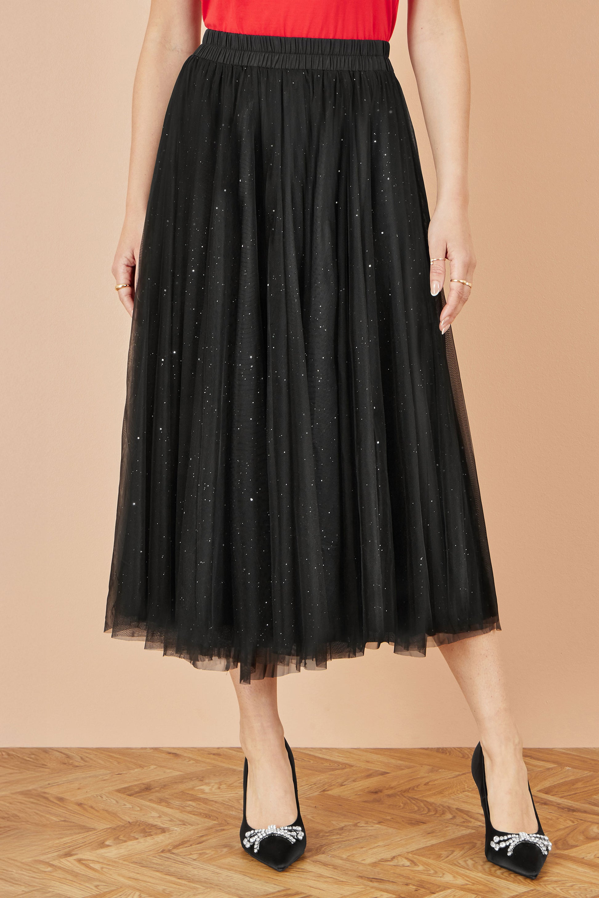 Yumi Black Sparkle Mesh Tulle Skirt Skirts Yumi